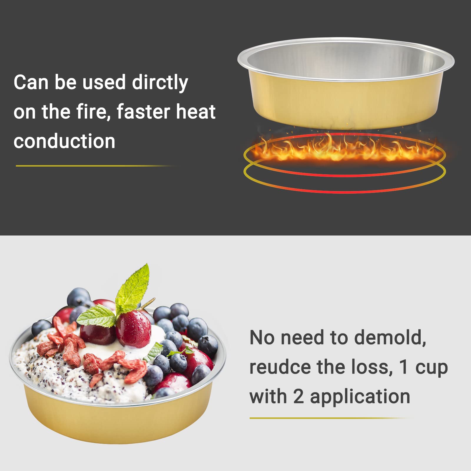 Beasea Disposable Pie Tins 4 Inch, 50 Pack Mini Tart Pans With Lids, 8 Oz Golden Aluminum Pie Pan Tin Tart Pans Round Oven Bakin