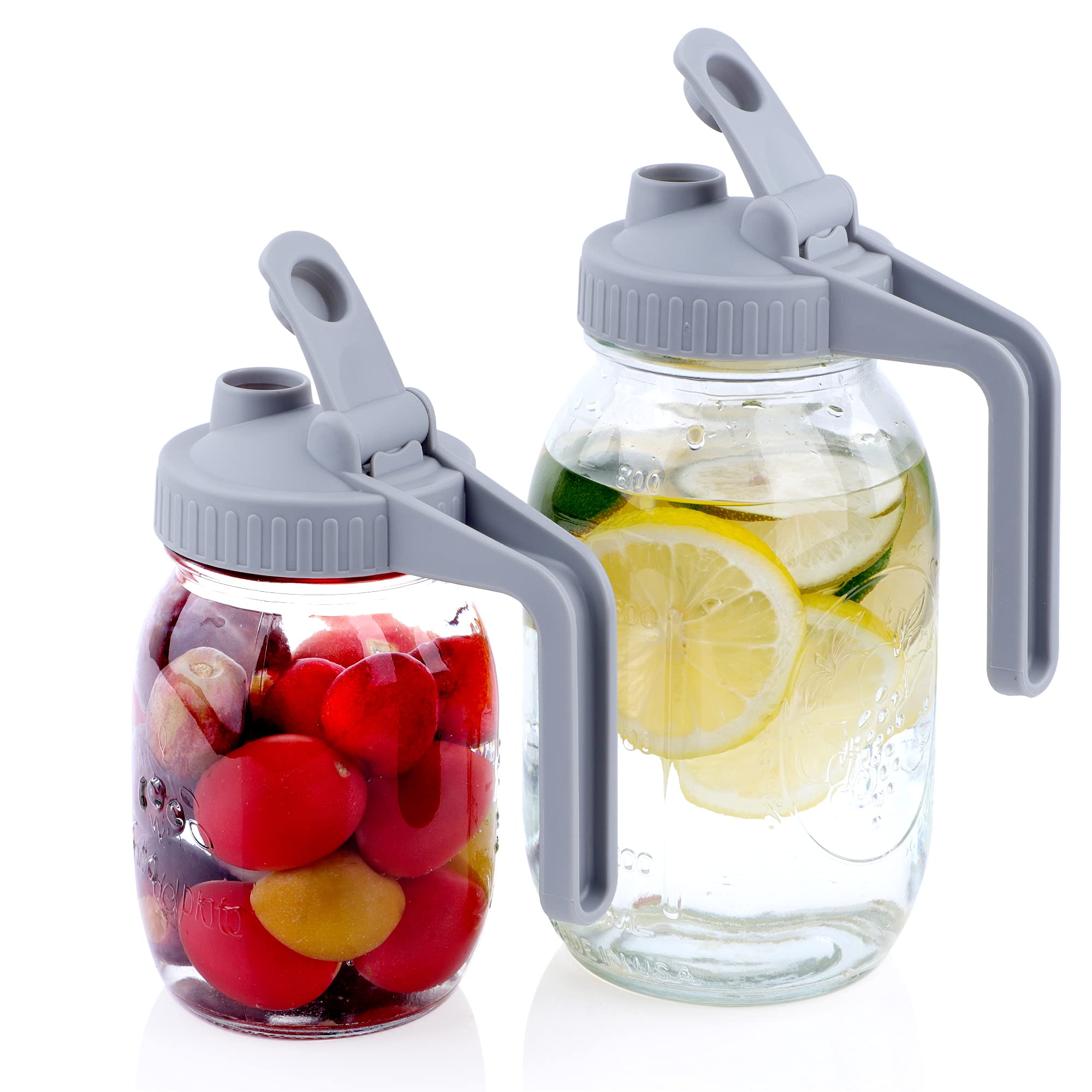 Mason Jar Pour Spout Lid Regular Mouth With Handle, Airtight & Leak-Proof Flip Cap Lid, Easy Open & Pour, Turns Your Mason Jar I