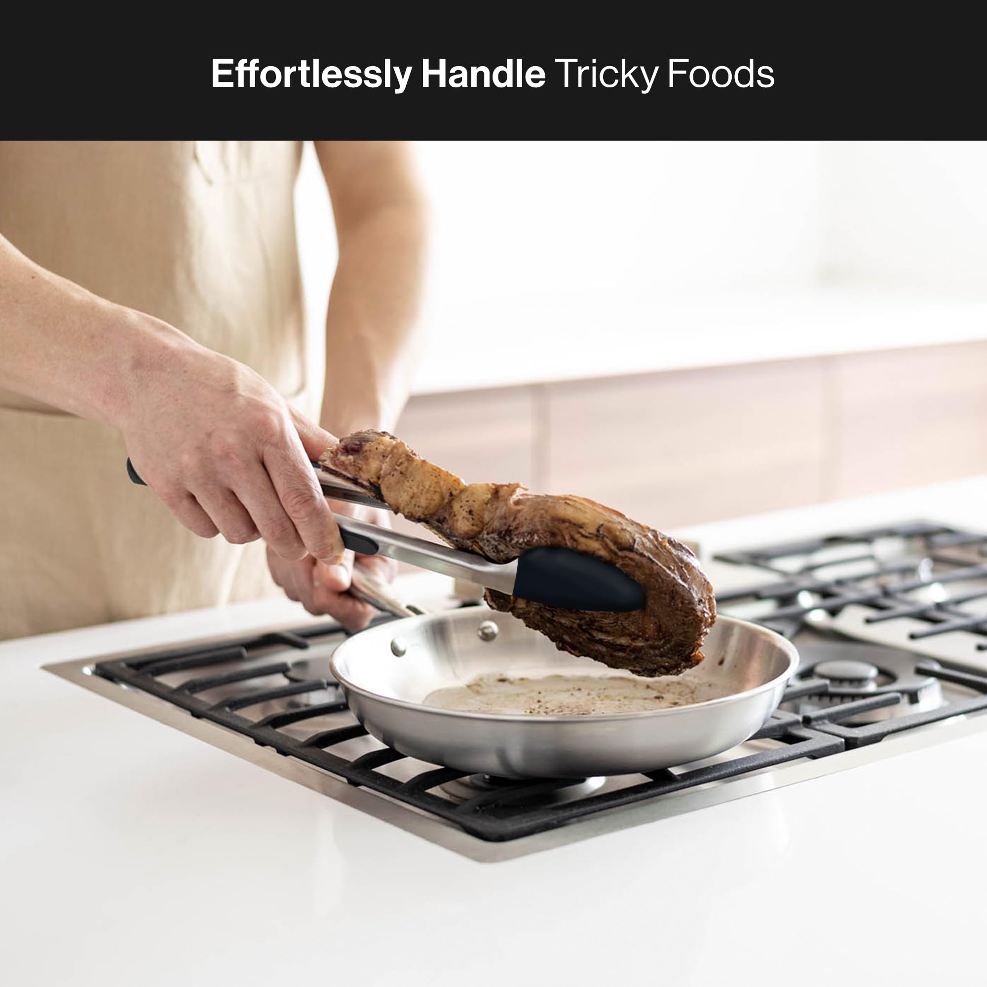 Misen Stainless Steel Kitchen Tongs - Precision Silicone-Tipped Grilling Tool - Heat Resistant, Heavy Duty, Nonstick - Perfect F