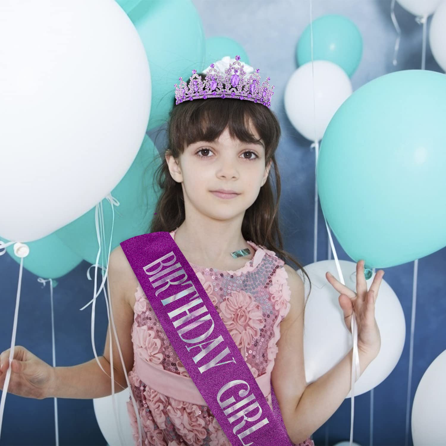 Didder Purple Birthday Girl Sash & Crystal Crown Set, Birthday Crown Birthday Tiara For Women Birthday Crowns For Women Girls Bi