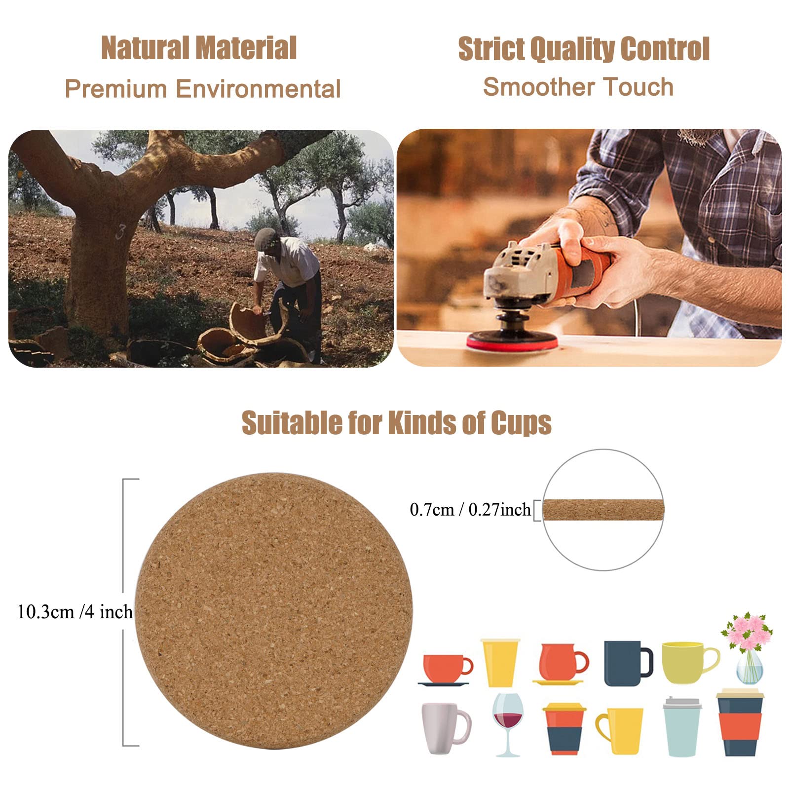 8 Pcs Drink Coasters with Holder  Thicker Cork Coasters for Drinks Absorbent for Coffee Table Wooden Coaster Set Tabletop Protection Cup Mat Bar Kitchen Living Room House Home Decor Housewarming Gift