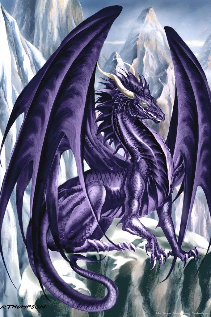 Hoarfrost Purple Dragon By Ruth Thompson Fantasy Poster Drawing Magical Mystical Creature Cool Wall Art Print Poster 24X36
