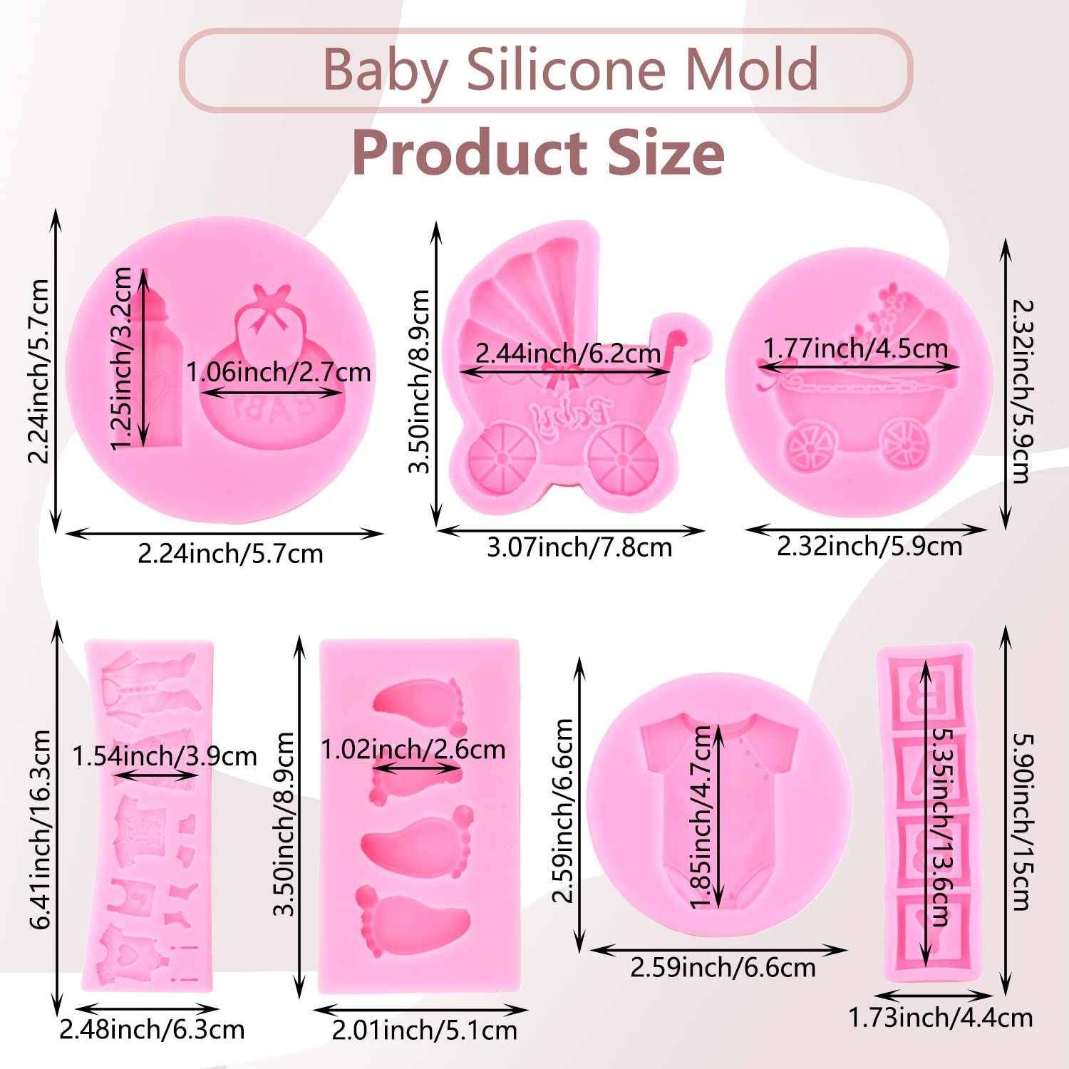 Miyahouse Baby Silicone Fondant Mold Baby Shower Themed Cake Fondant Molds Baby Feet Molds Baby Bottle Cradles Mold For Baby Bir