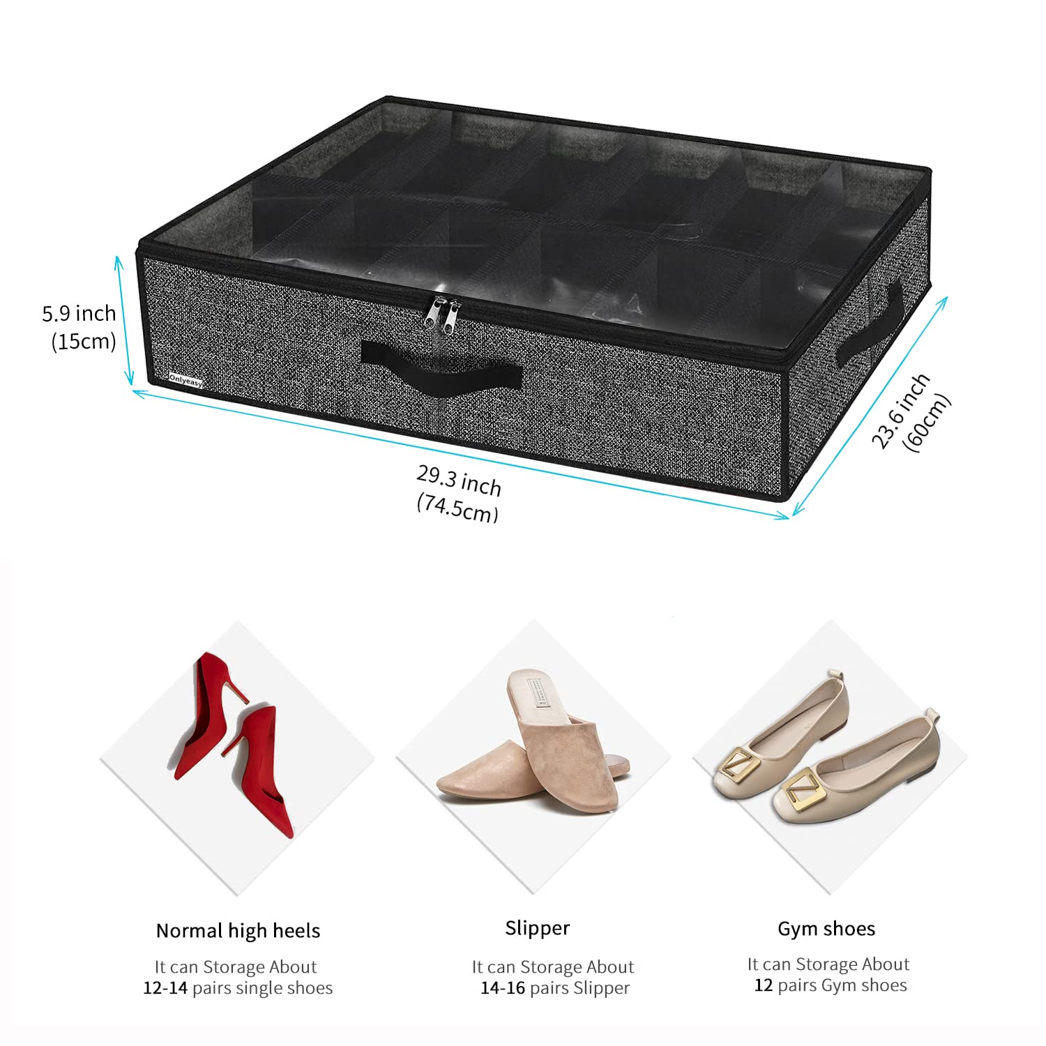 Onlyeasy Sturdy Under Bed Shoe Storage Organizer, Set of 2, Fits Total 24 Pairs, Underbed Shoes Closet Storage Solution with Cle