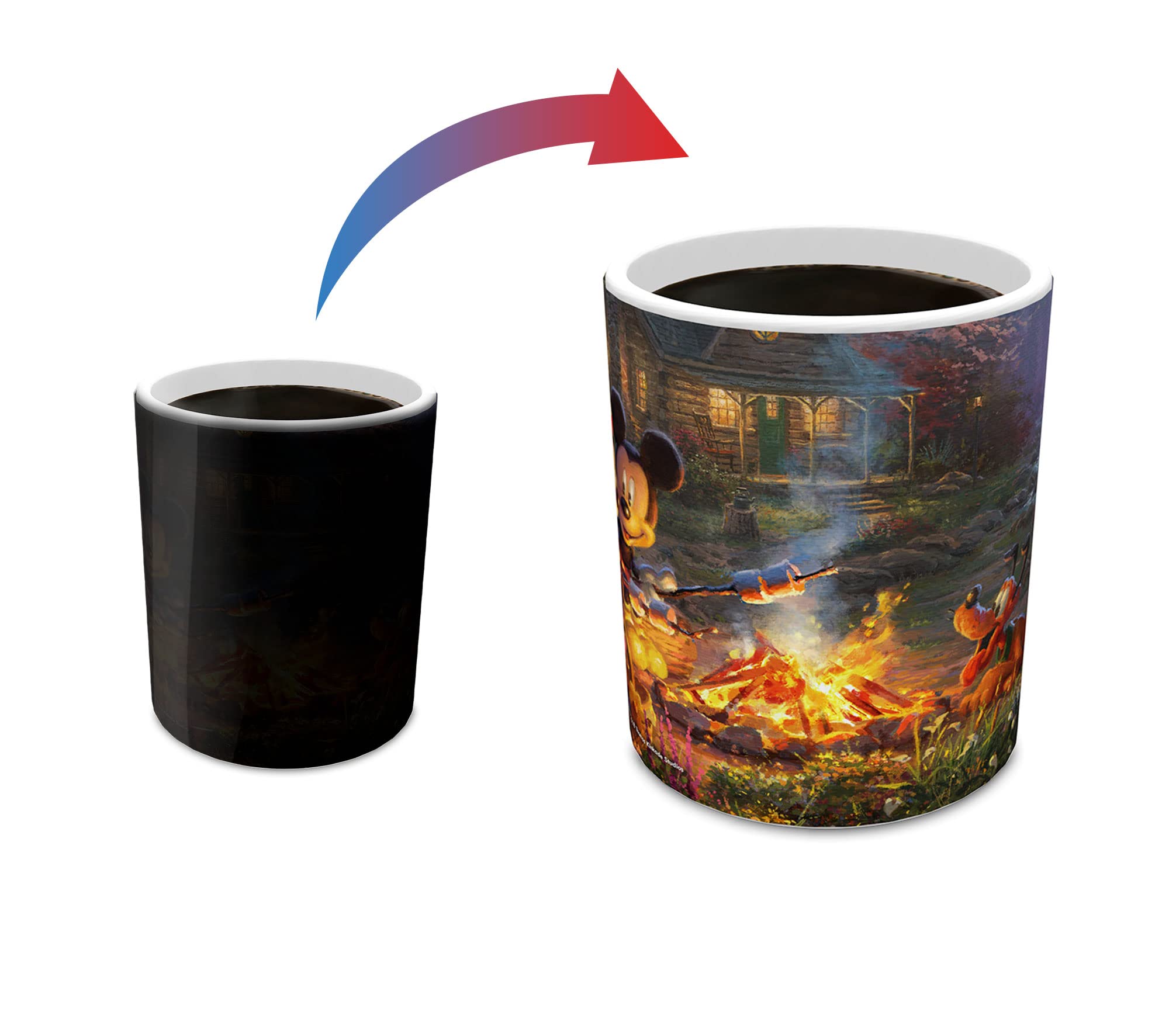Morphing Mugs Disney - Mickey and Minnie Mouse - Campfire - Thomas Kinkade - One 11 oz Color Changing Heat Sensitive Ceramic Mug - Image Revealed When HOT Liquid Is Added!