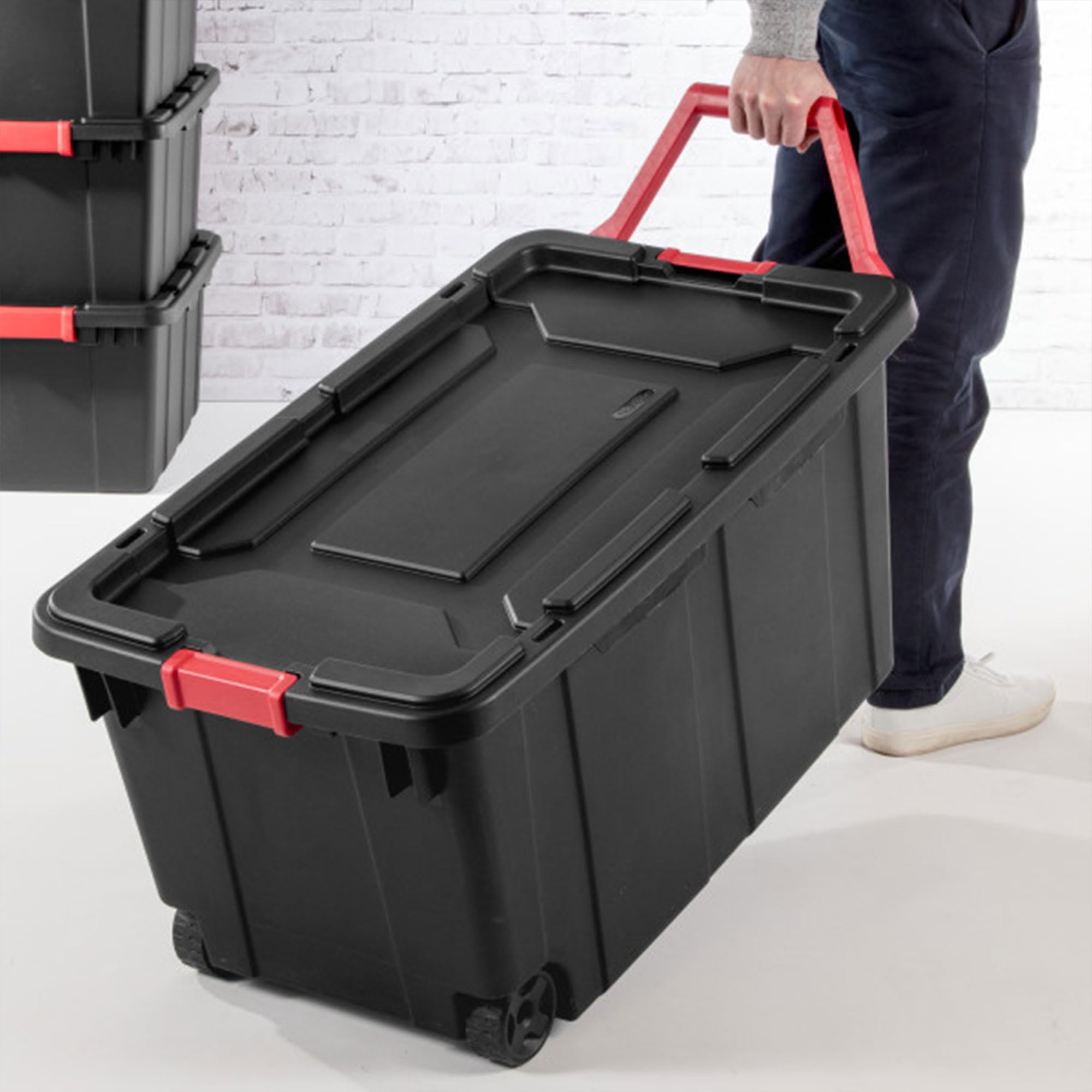 Sterilite 8-Pack Storage Bins, Plastic Organizer Containers W/ Lids & Wheels, 40 Gal