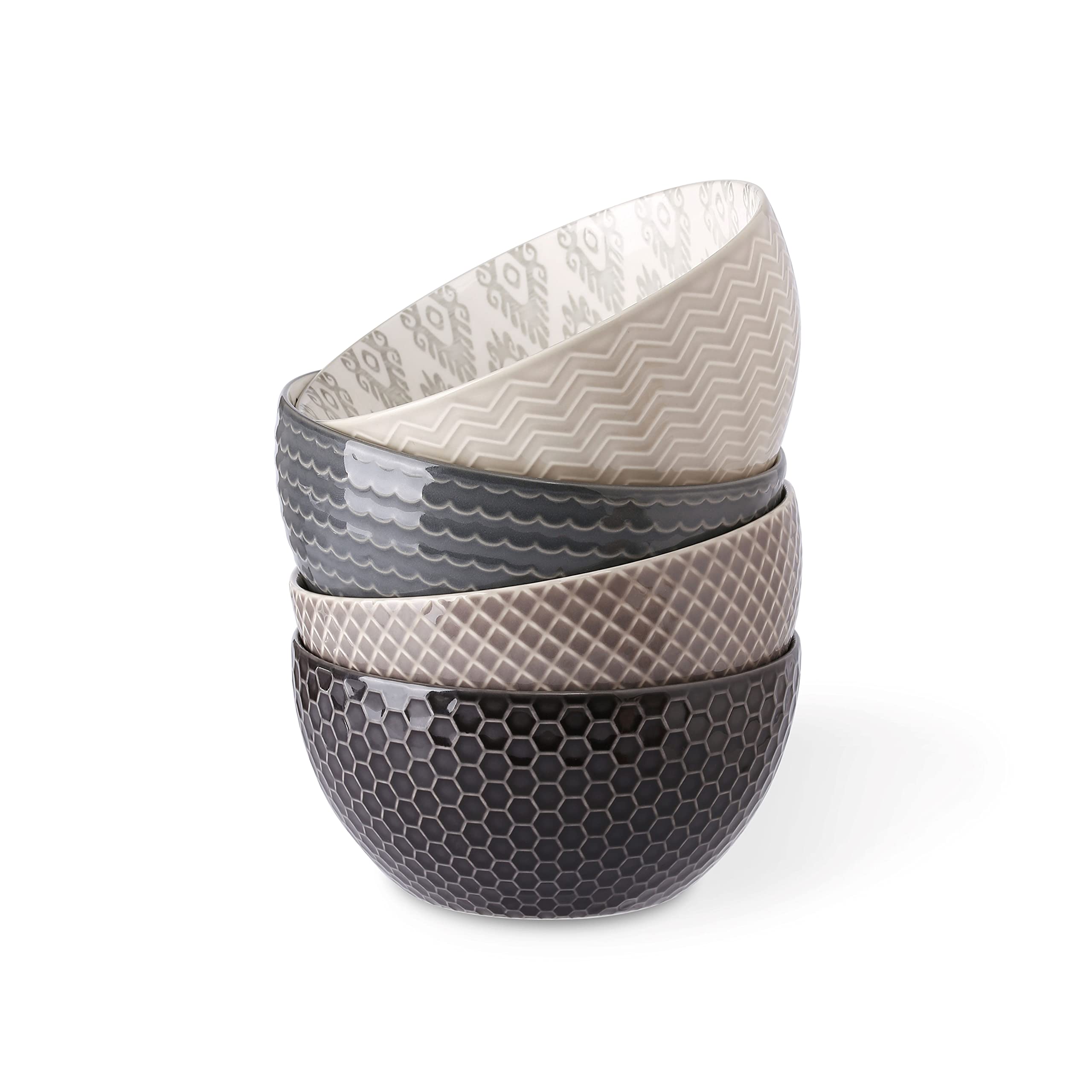 Signature Housewares Pad Print Set Of 4 Assorted Bowls 6'', 28Oz, Pp Gray