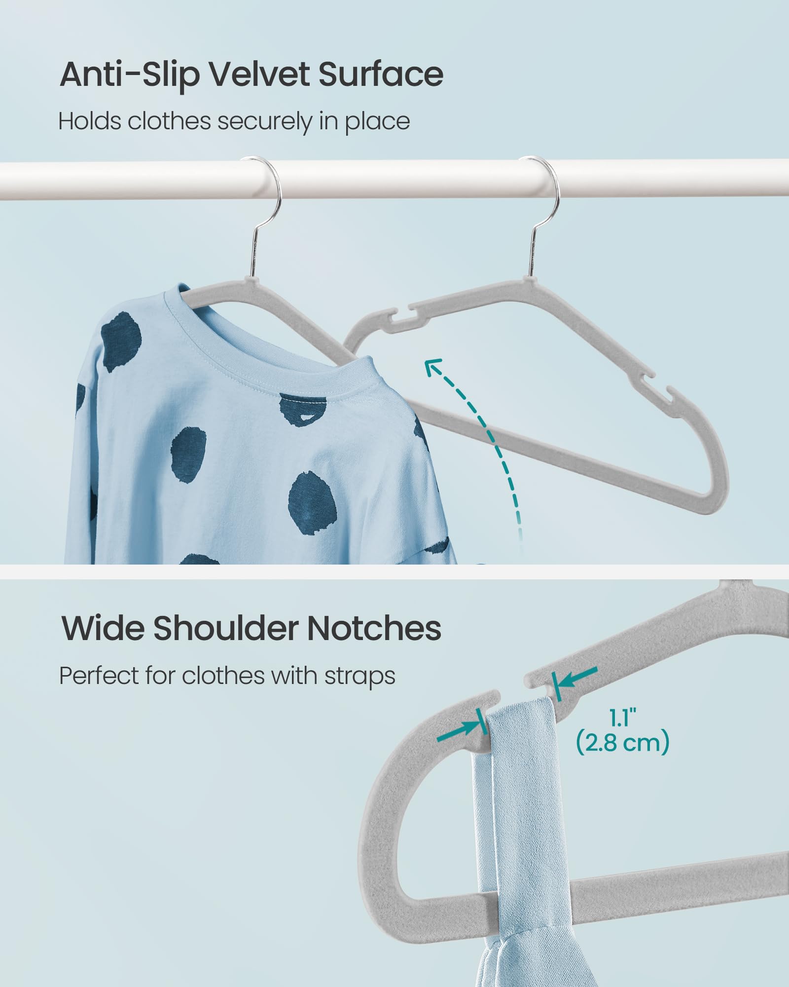 Songmics Baby Hangers 50 Pack, 11 X 6.9 Inches, Kids Hangers For Closet, Non-Slip Velvet Hangers, Childrens Hangers, Space-Savin