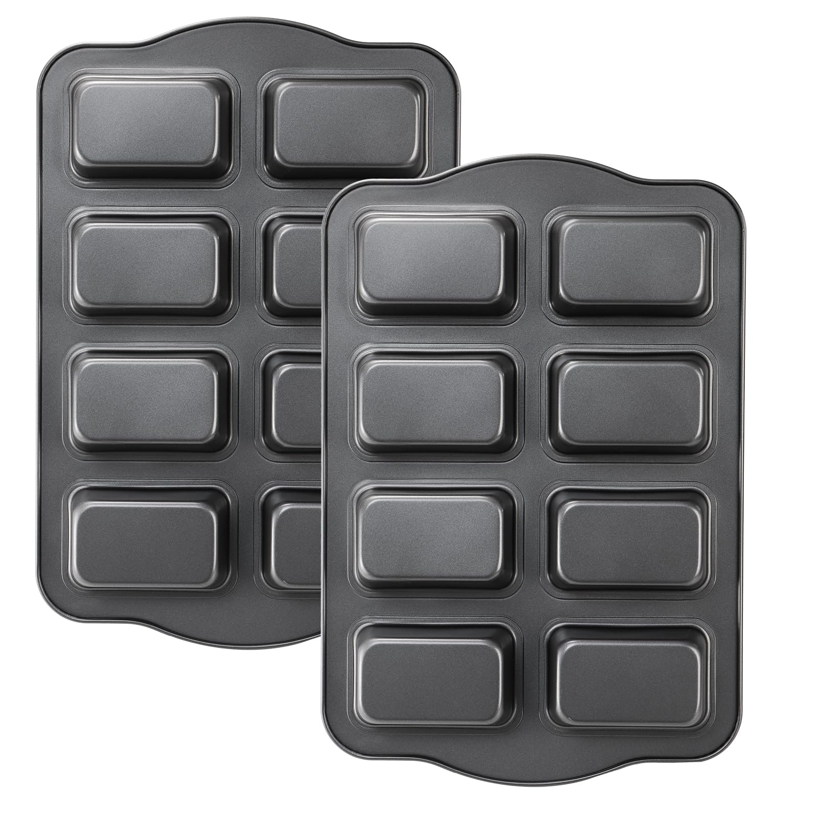 Lawei Mini Loaf Pan Set - 2 Pack Non-Stick Carbon Steel, 8 Cavity, 14 x 9.5 x 1.2 inch, Black, Perfect for Corn