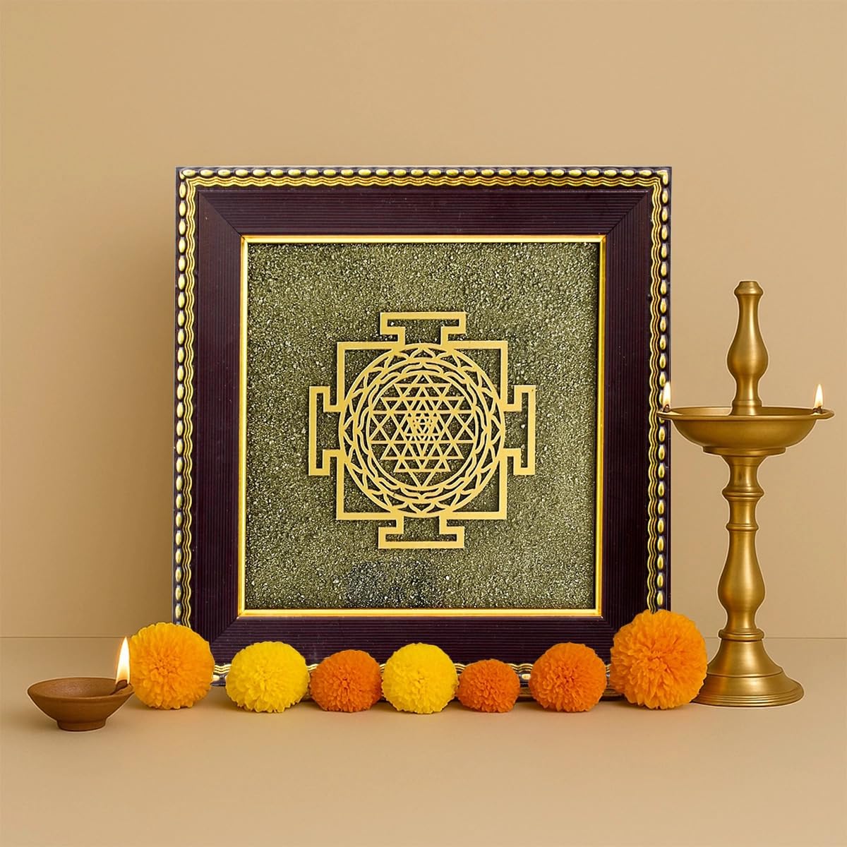 Astrotalk Shree Yantra on Raw Pyrite Frame | Pyrite Attracts Money, Shree Yantra Draws Abundance | Removes Financial Blocks & Boosts Prosperity | Vastu Items for Home & Office | 19x19x1 cm | 1 Piece