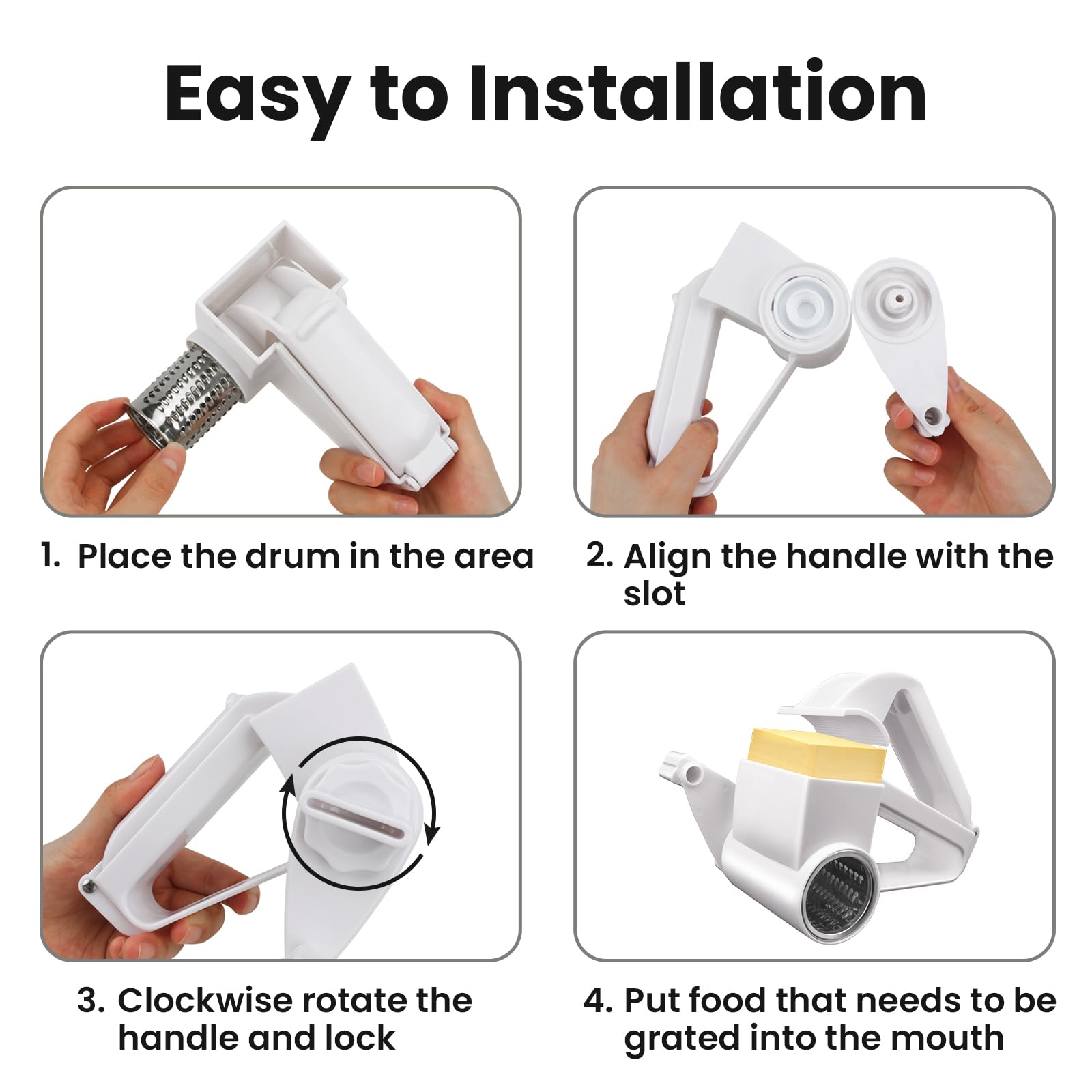 NEZUIBAN Rotary Cheese Grater - ABS Plastic & Stainless Steel, White, Model A1, Ideal for Cheese, Vegetables, Chocolate, Nuts