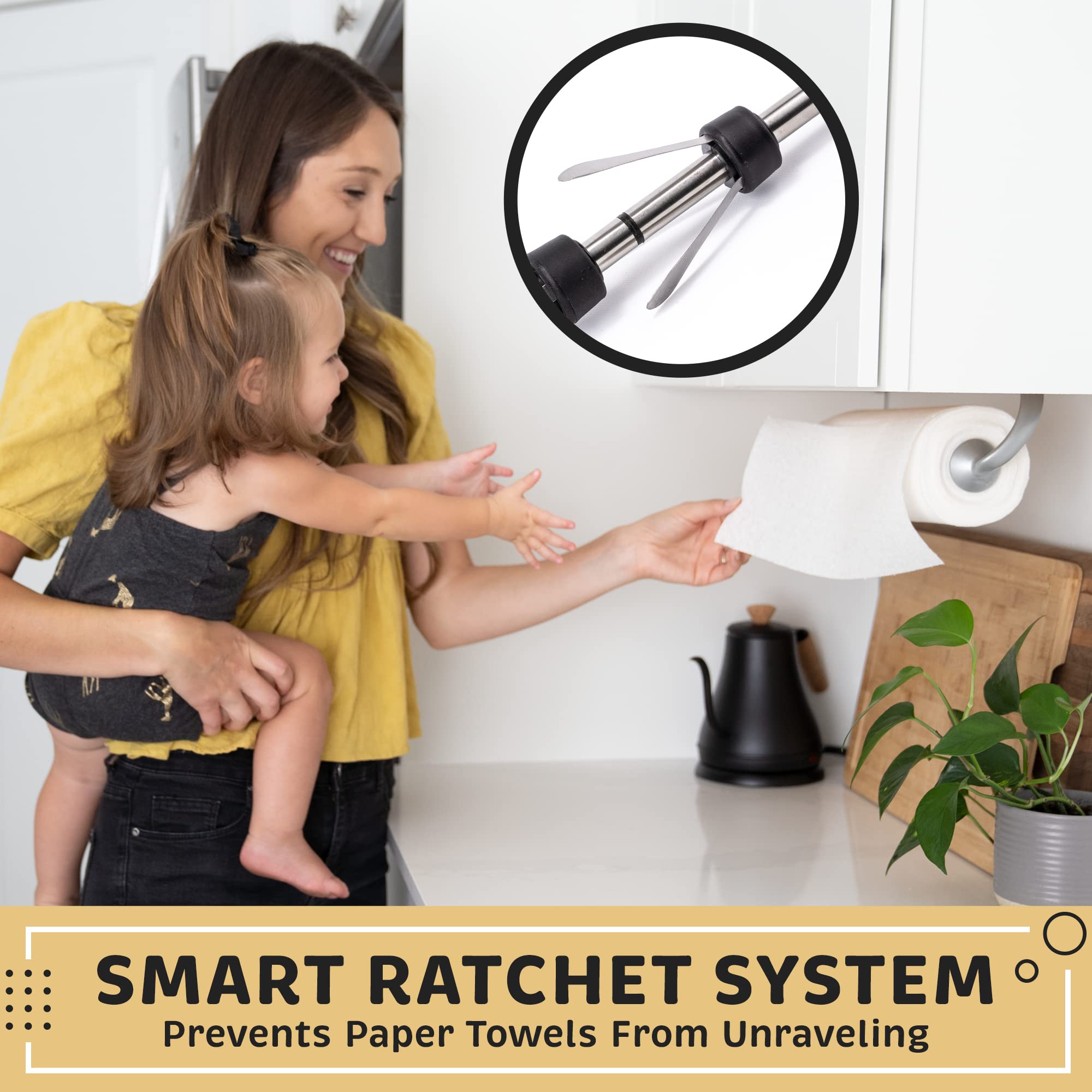 One Handed Tear Wall Mounted & Under Counter Paper Towel Holder Dispenser - Stainless Steel Wall Mount Paper Towel Holder - Easy