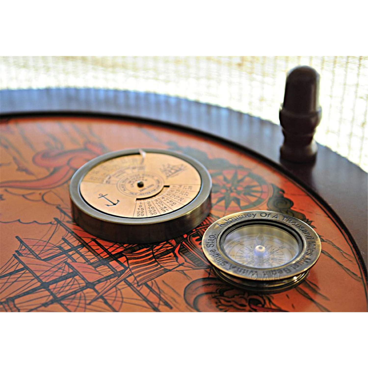 2-Piece Nautical Dcor Set featuring a 100-Year Calendar & Compass