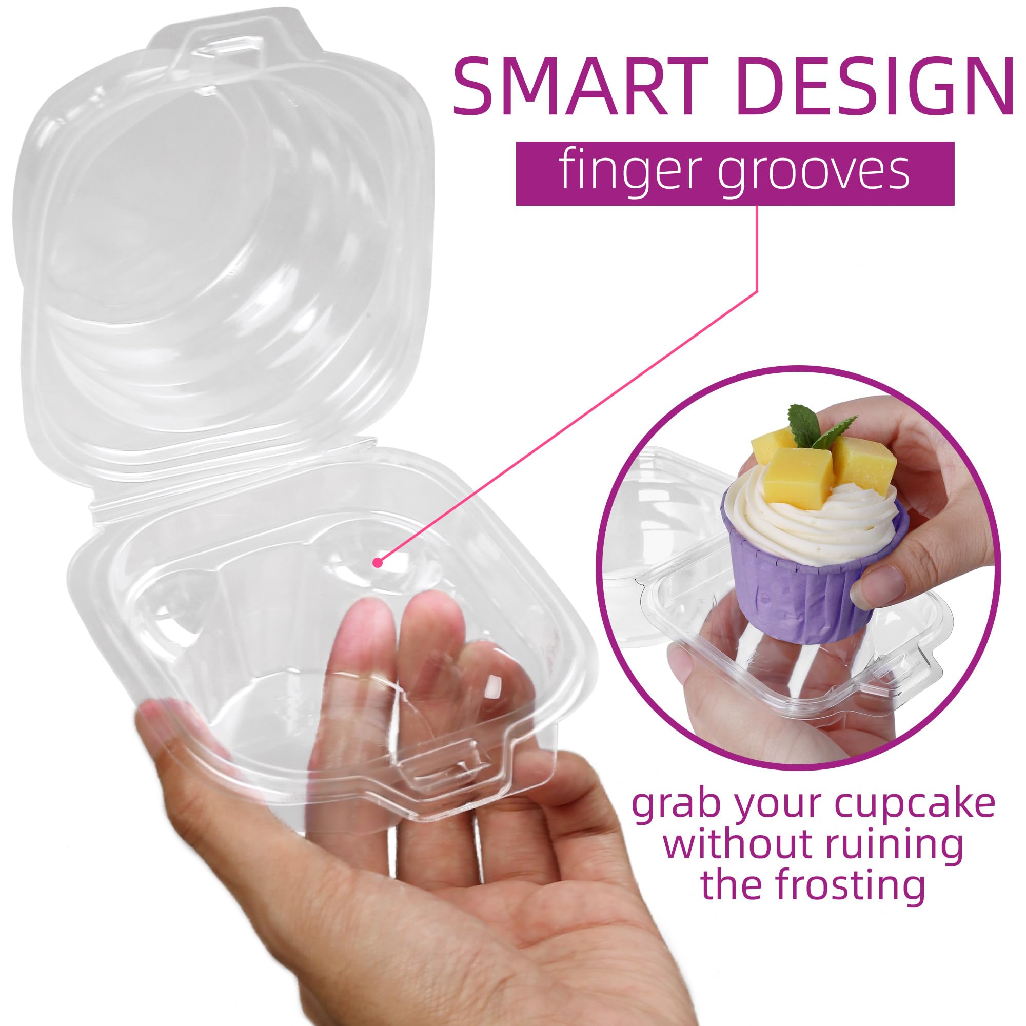 Lotfancy Individual Cupcake Containers, 100 Pcs Plastic Clear Cupcake Boxes, Disposable Single Cupcake Holders With Dome Lid, St