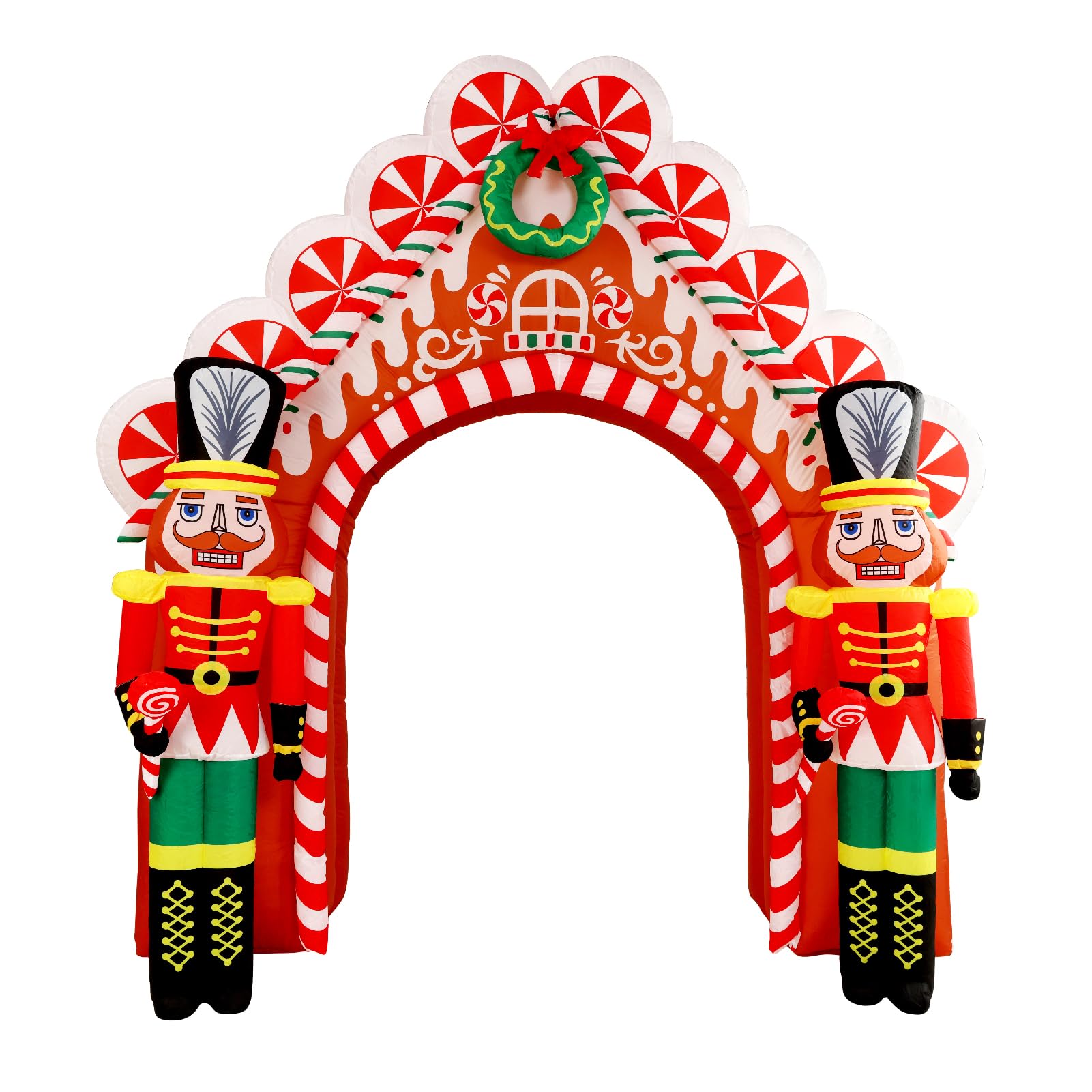 WBHome 10 Ft Christmas Inflatable Gingerbread Candy House with Nutcrackers Outdoor Decorations, Giant Xmas Blow Up Yard Decor wi