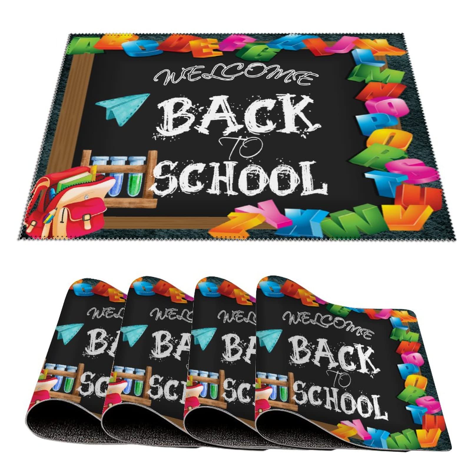 Welcome Back To School Placemat Set Of 4 Blackboard Pad Placemat Heat Resistant Washable Table Mats Non-Slip Stain Resistant Pad