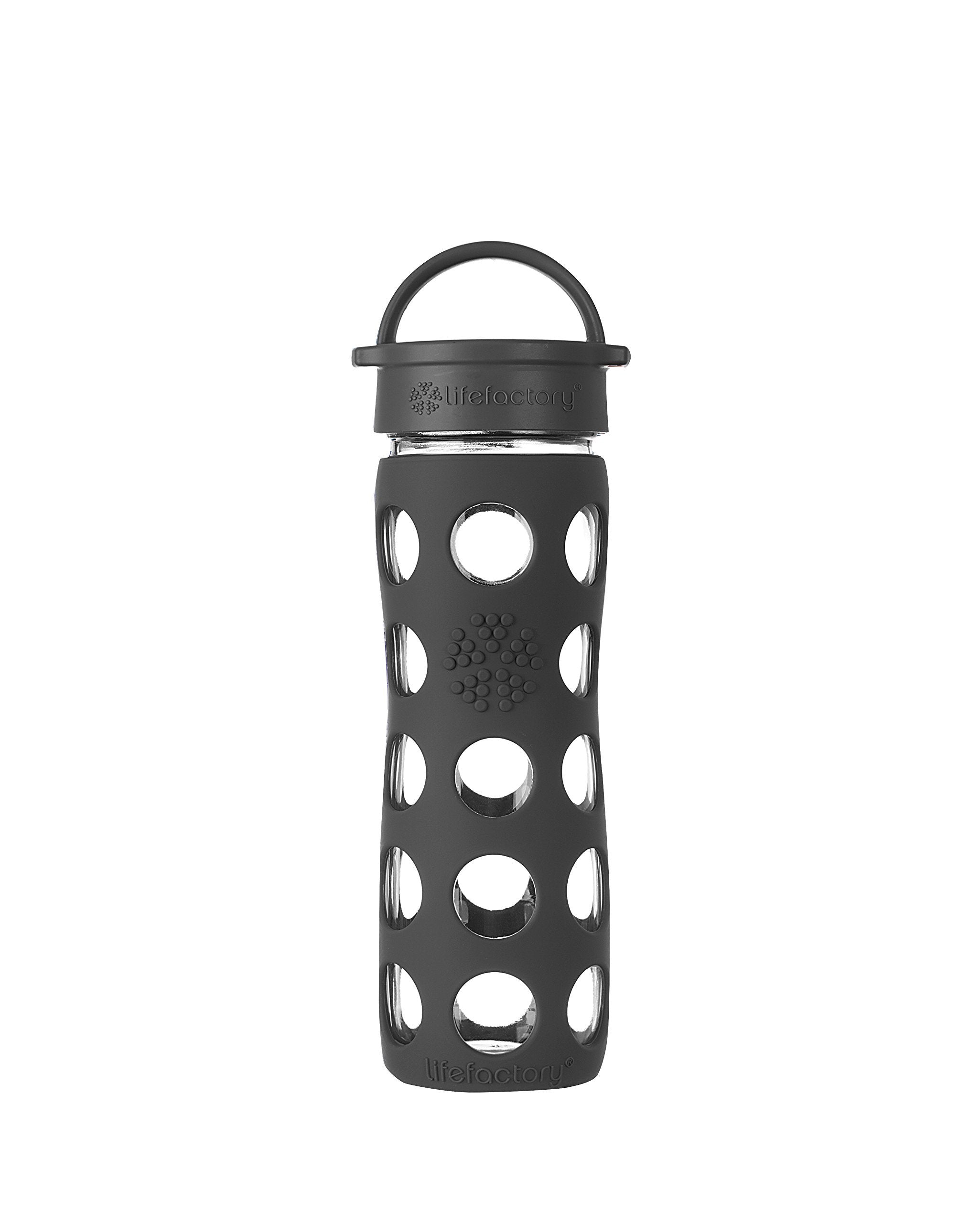 Lifefactory 16-Ounce BPA-Free Glass Water Bottle with Classic Cap and Protective Silicone Sleeve, Onyx