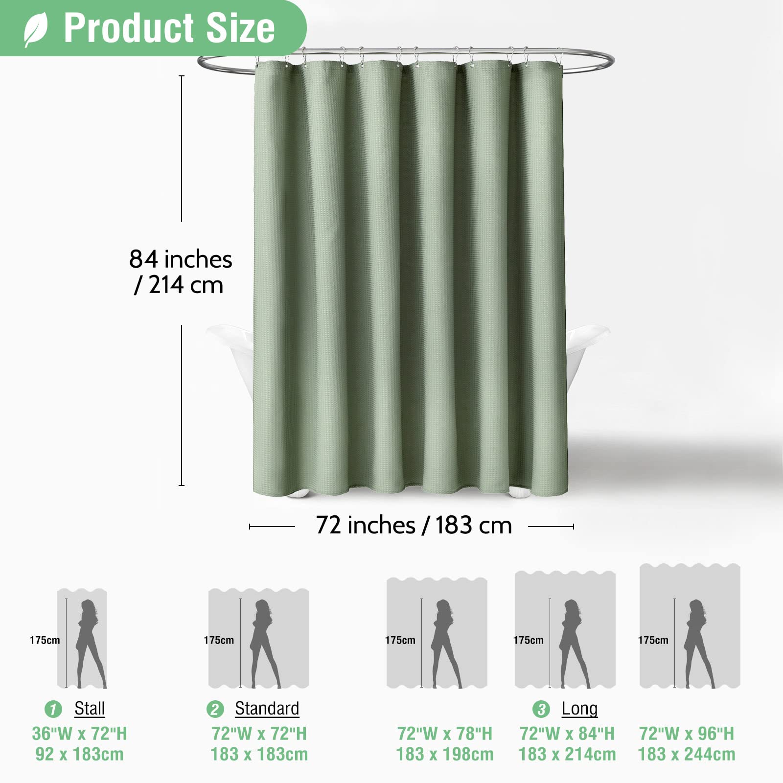 Dynamene Extra Long Shower Curtain,84 Inch Long Waffle Weave Weighted Thick Fabric Bathroom Shower Curtain, Heavy Duty Large Hot