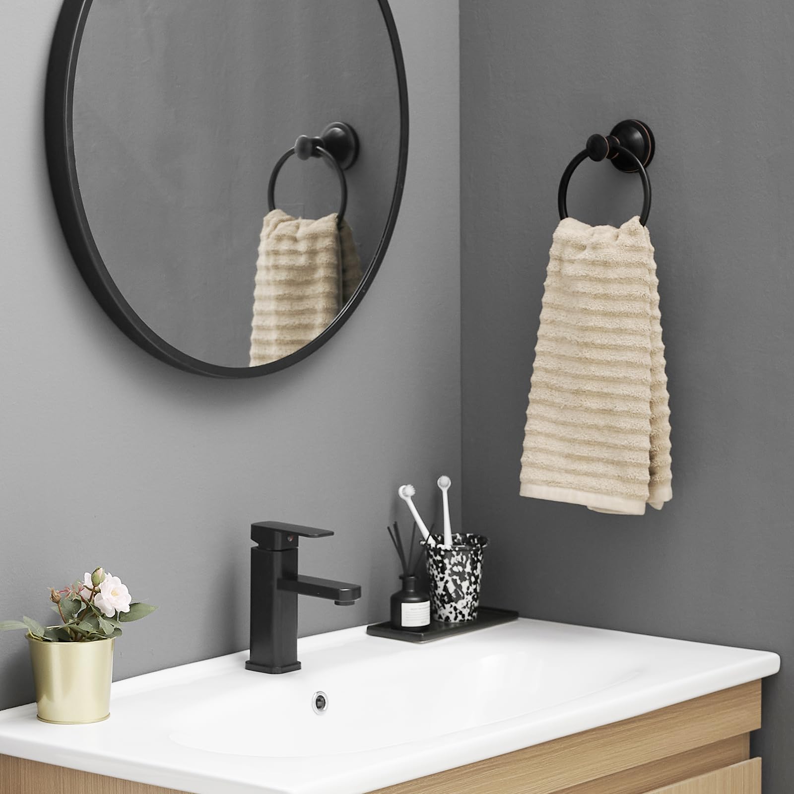 BESy Oil Rubbed Bronze Bathroom Hand Towel Ring Towel Holder  Wall Mounted Bathroom Hardware Accessory