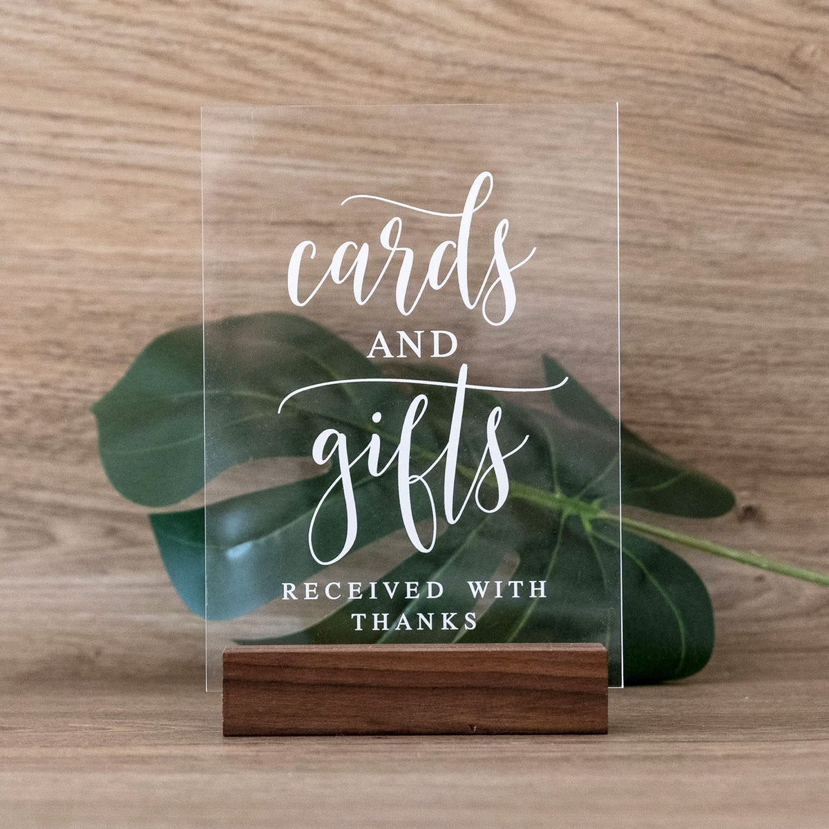 Acrylic Gifts And Cards Sign With Wood Stand- 5   X 7'' Clear Acrylic Table Decoration Signs With Holder For Wedding Reception &