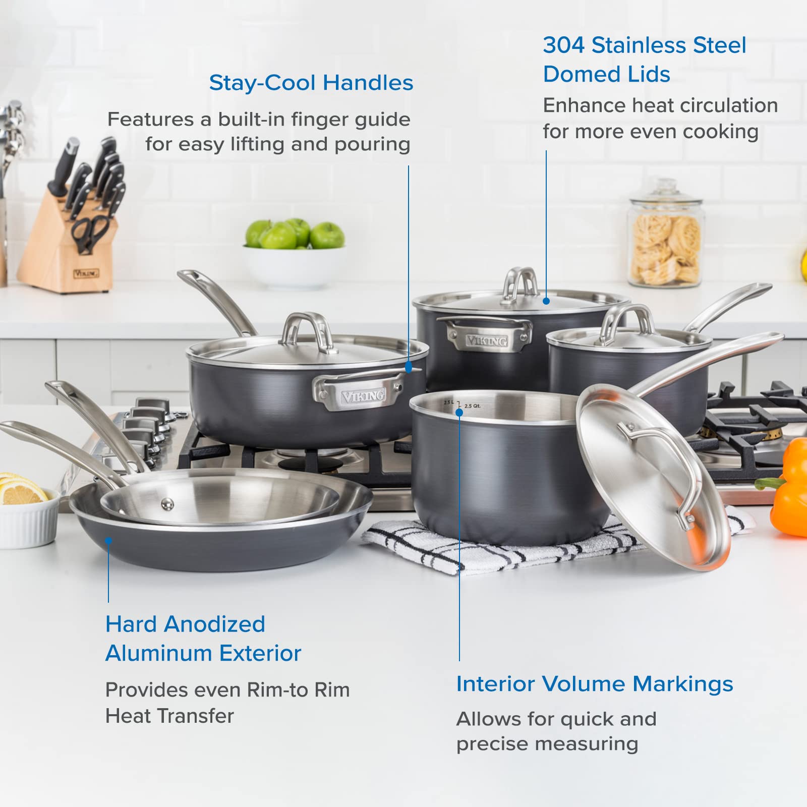 Viking Culinary 5-Ply Hard Stainless Cookware Set, 10 Piece, Hard Anodized Exterior, Dishwasher, Oven Safe, Works on All Cooktop