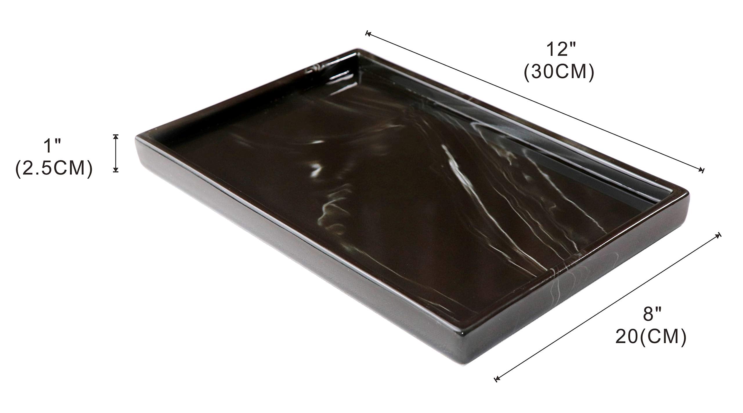 Bathroom Tray Goporcelain Marble Tray for Bathroom Counter Decor Ceramic Perfume Organizer Vanity Tray for Dresser Jewelry Dish Key Plate Rectangle Marble Sink Trays Countertop Organizer Black Large
