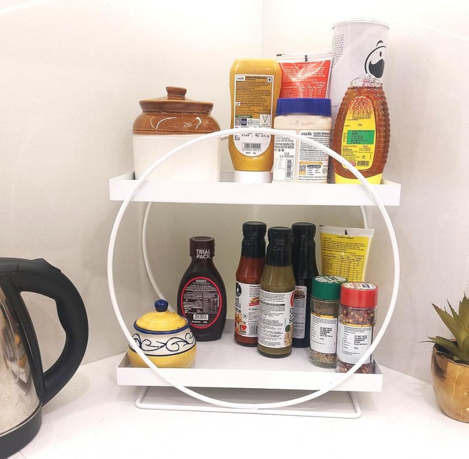 Appeasy Metal Two Tier Kitchen/Bathroom Organizer, Corner Storage Organizing Caddy Stand For Bathroom Vanity And Kitchen Spice J