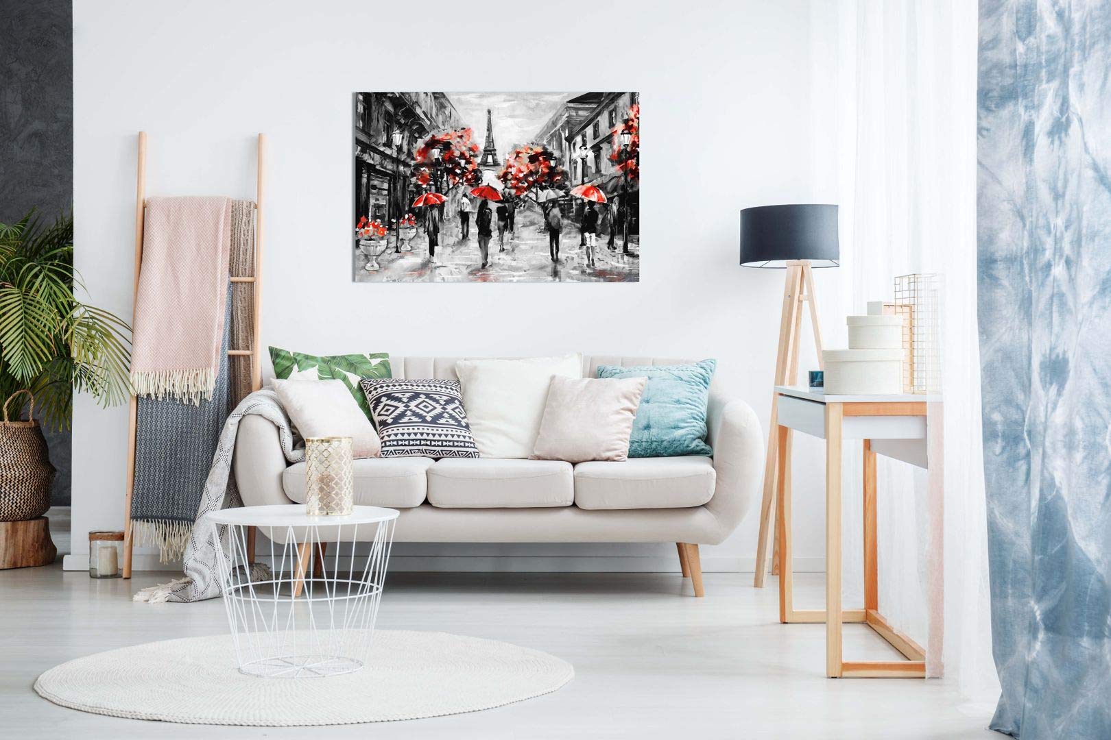 Modern Contemporary Black White Red Paris Eiffel Tower Canvas Wall Art Picture Print (36X24)