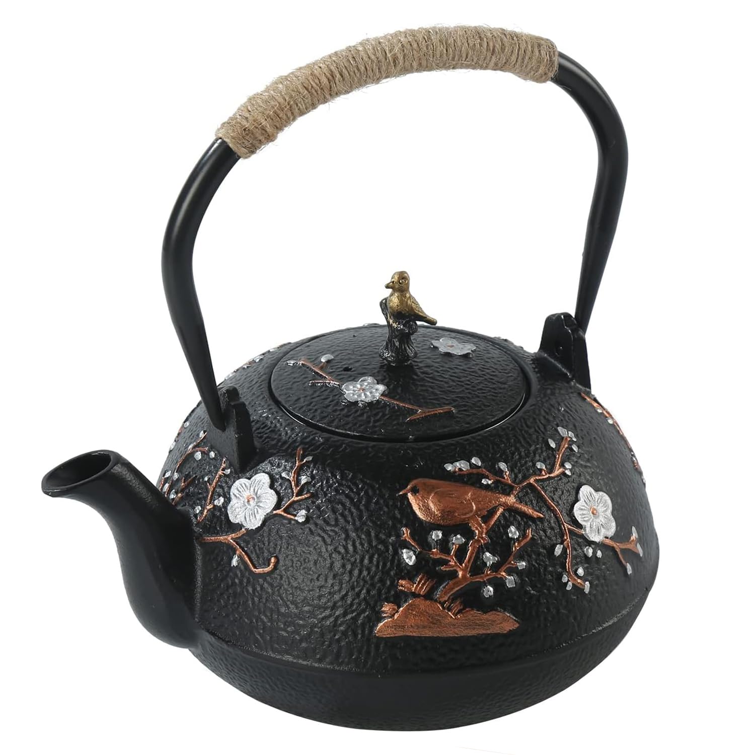 Prakal Cast Iron Tea Pot Tea Kettle Birds And Plum Flower Kettle Stove Top Tea Kettle Japanese Antique Tea Kettle With Infuser F