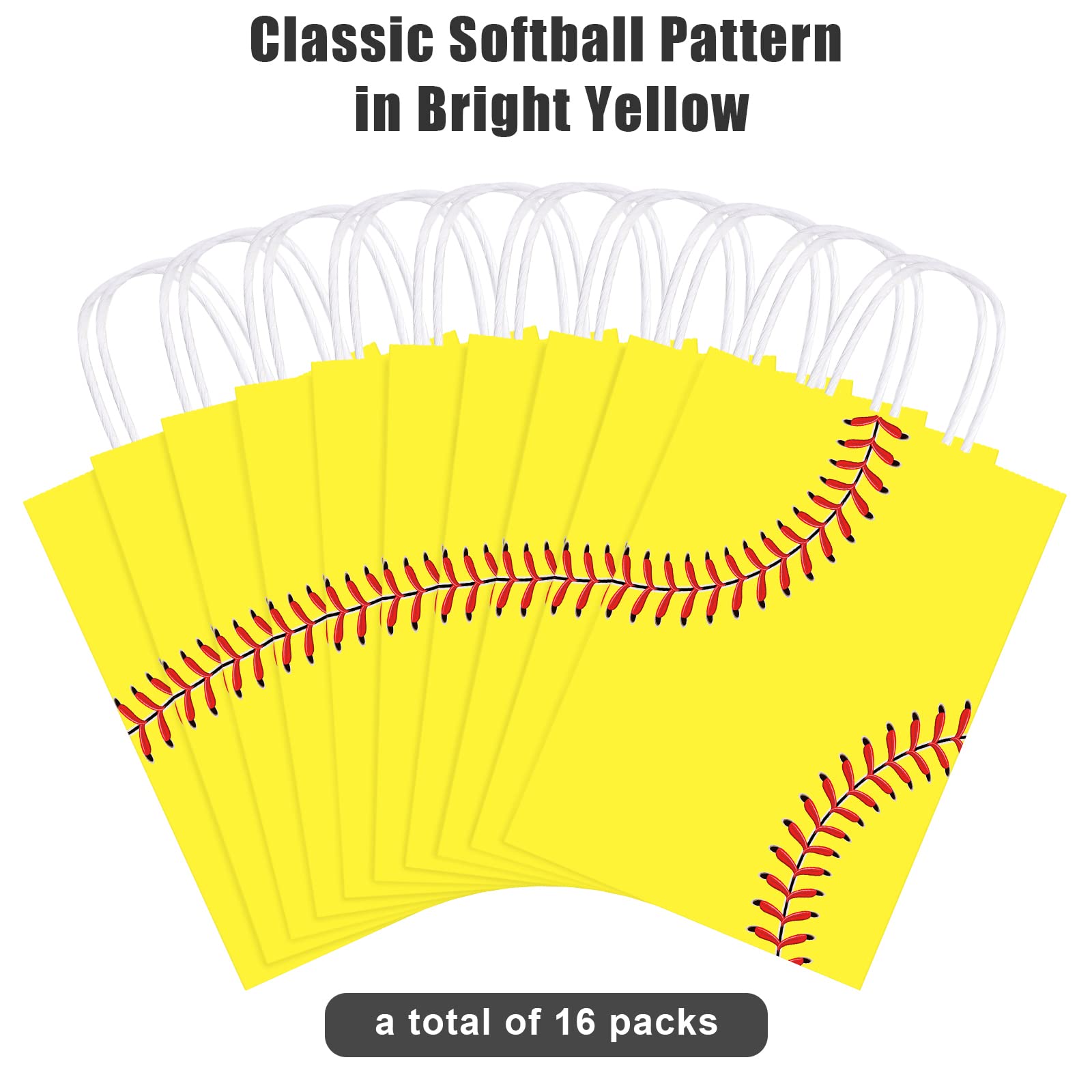 Durony 16 Pieces Softball Gift Bag Softball Print Paper Bags Goodie Favor Bags For Softball Party Decorations Supplies