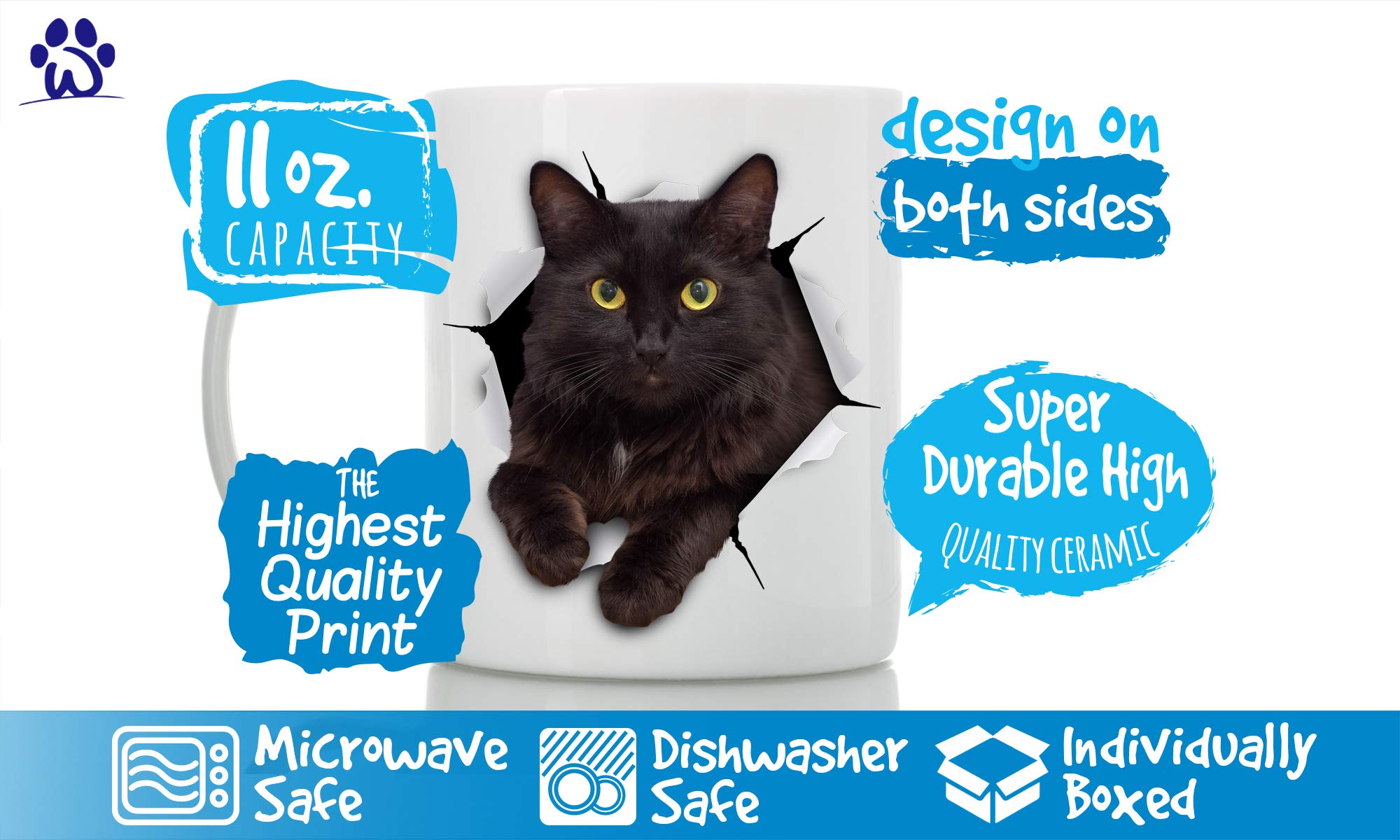 Black Cat Coffee Mug - Ceramic Funny Coffee Mug - Perfect Cat Lover Gift - Cute Cat Coffee Mugs Present - Great Birthday or Christmas Surprise for Friend or Coworker  Men and Women (11oz)