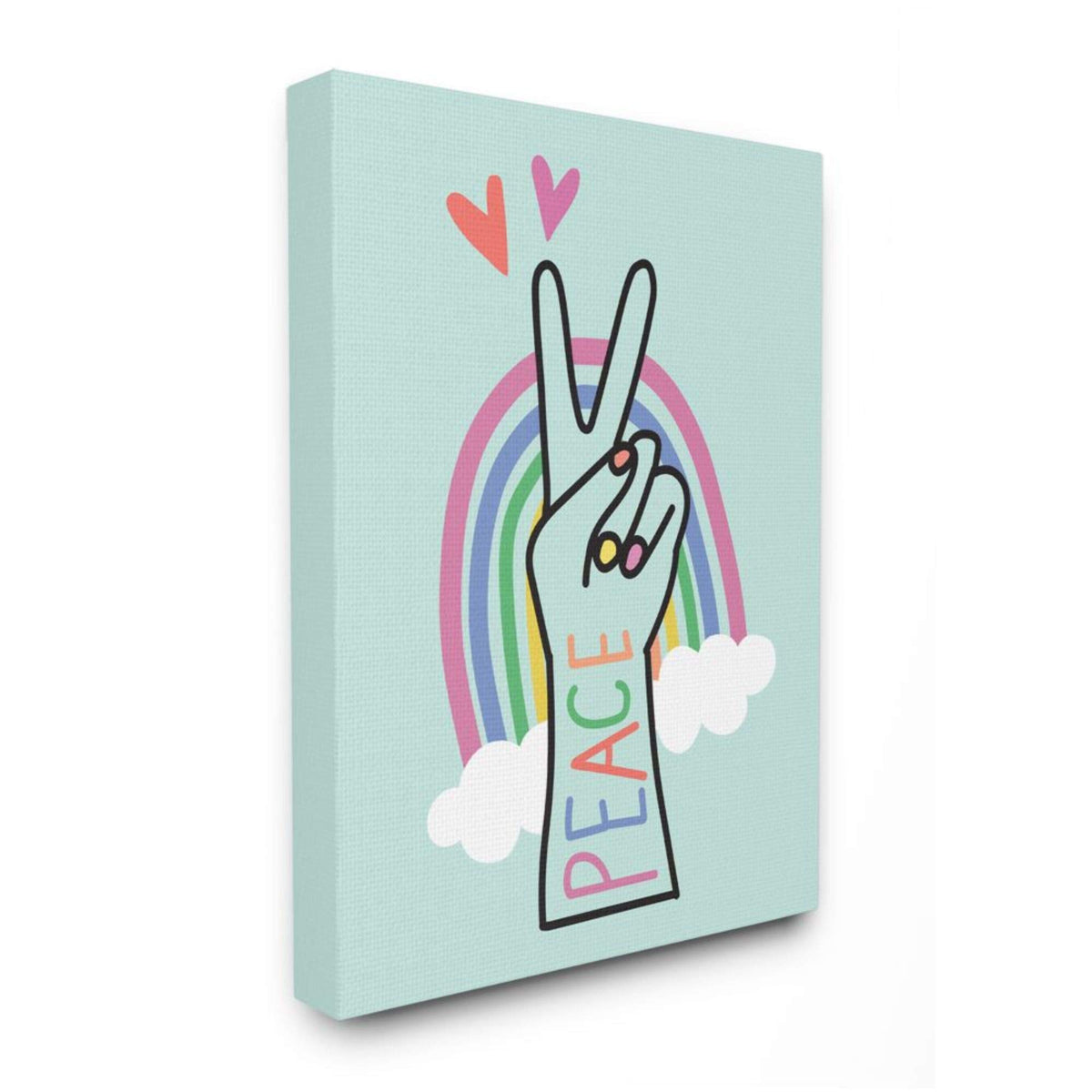 Stupell Industries Peace Love Rainbow Playful Turquoise Hand Sign Canvas Nina Seven Wall Art, 16 X 20