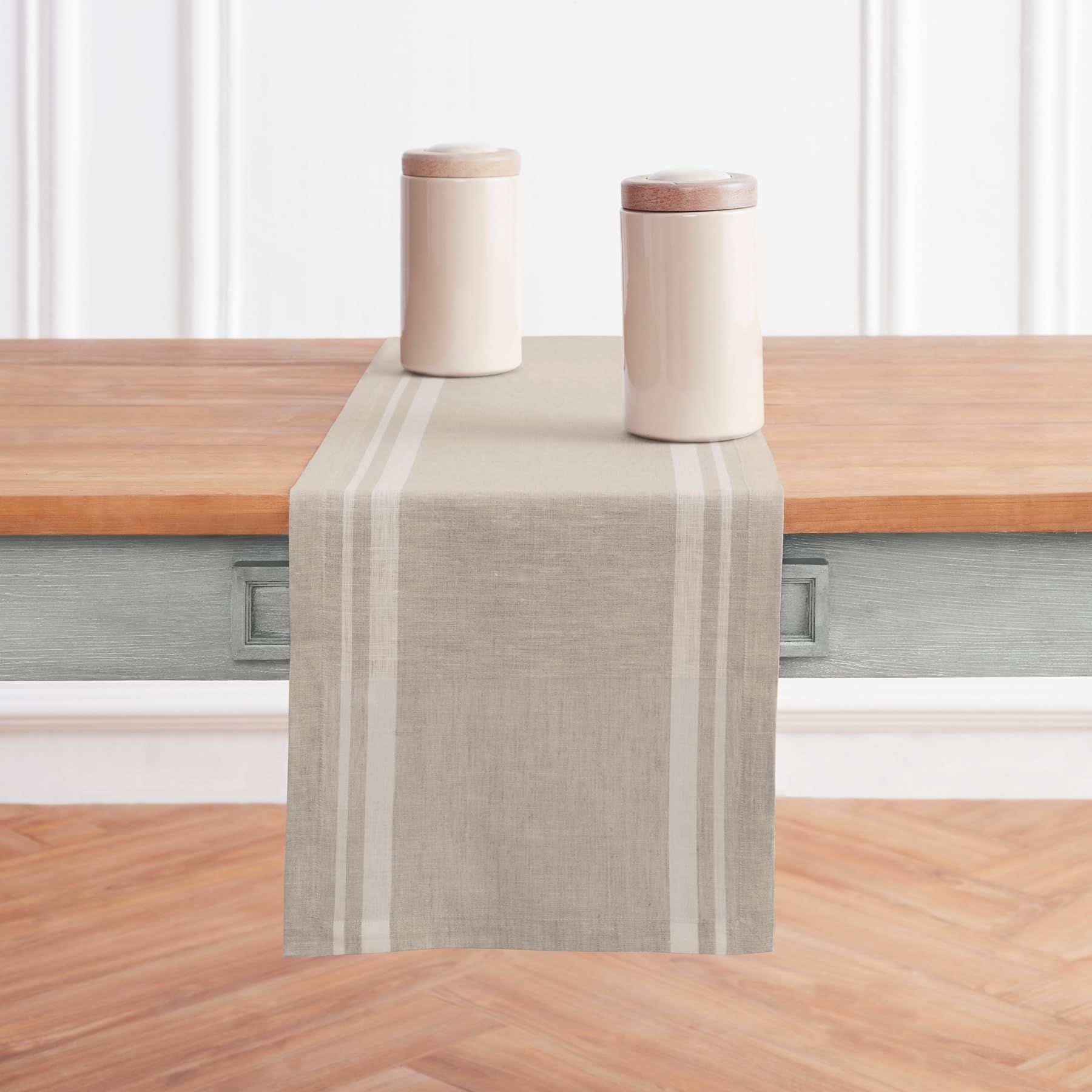 Solino Home Stripe Linen Table Runner 108 Inches Long - 100% Pure Linen White And Natural Table Runner 14 X 108 Inch - French St