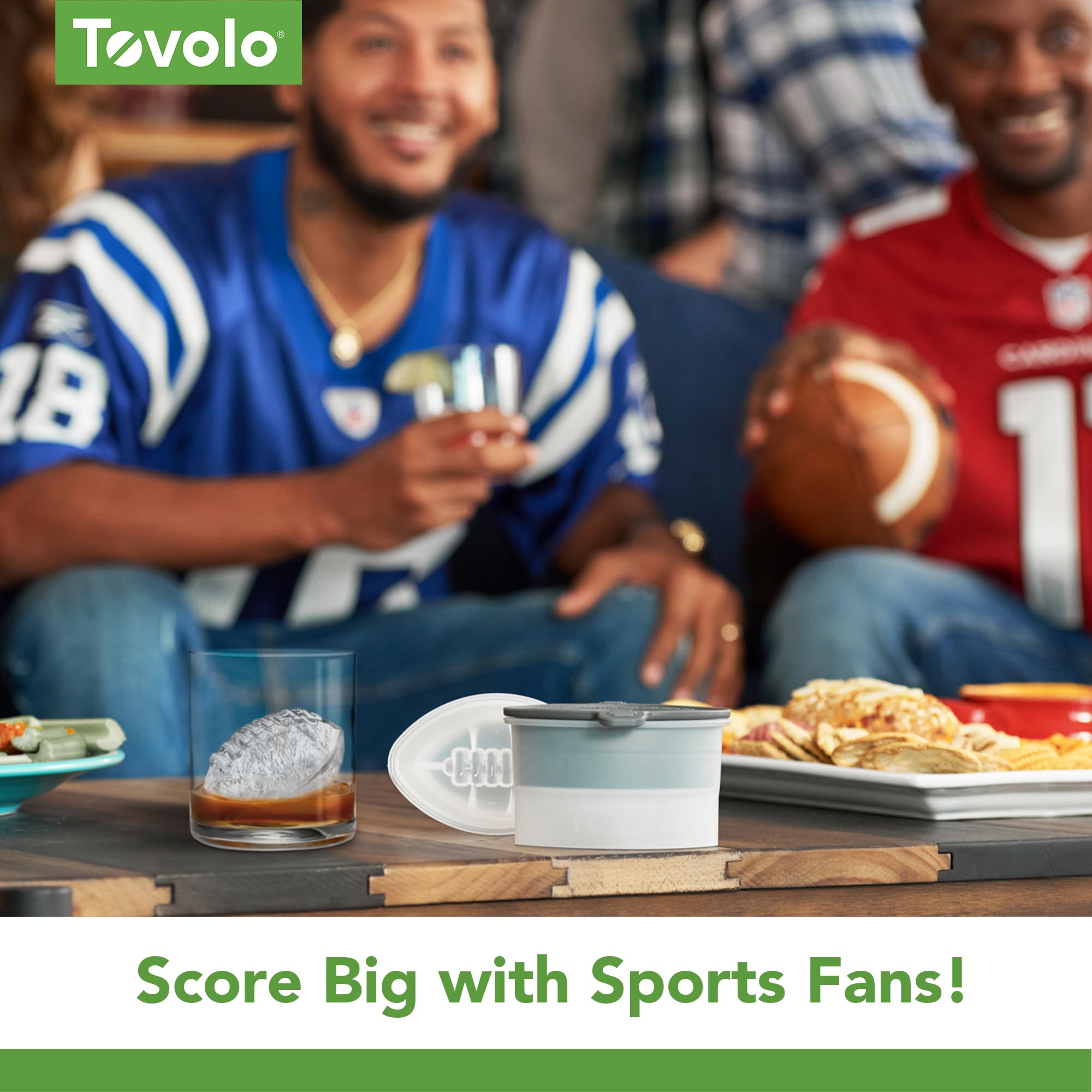 Tovolo Football Shaped Ice Molds, Set Of 2 - Large Ice Mold Gift Set - Sports Themed Unique Ice Mold Chills Drinks - Odor-Free F