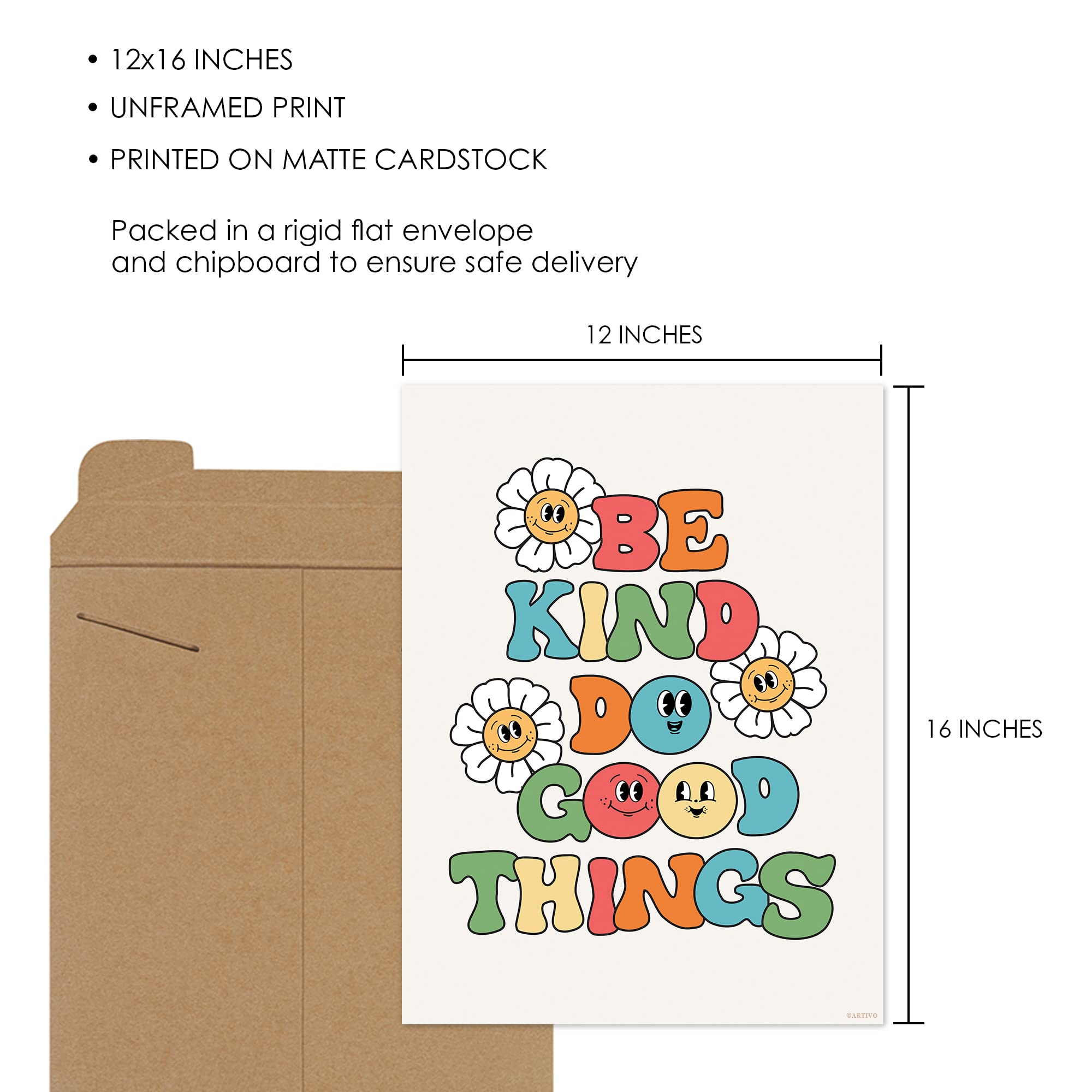 Retro Poster Wall Art Print, Be Kind Poster, Positive Quote Wall Art, Colorful Wall Decor, Cute Room Decor, Rainbow Retro Aesthe