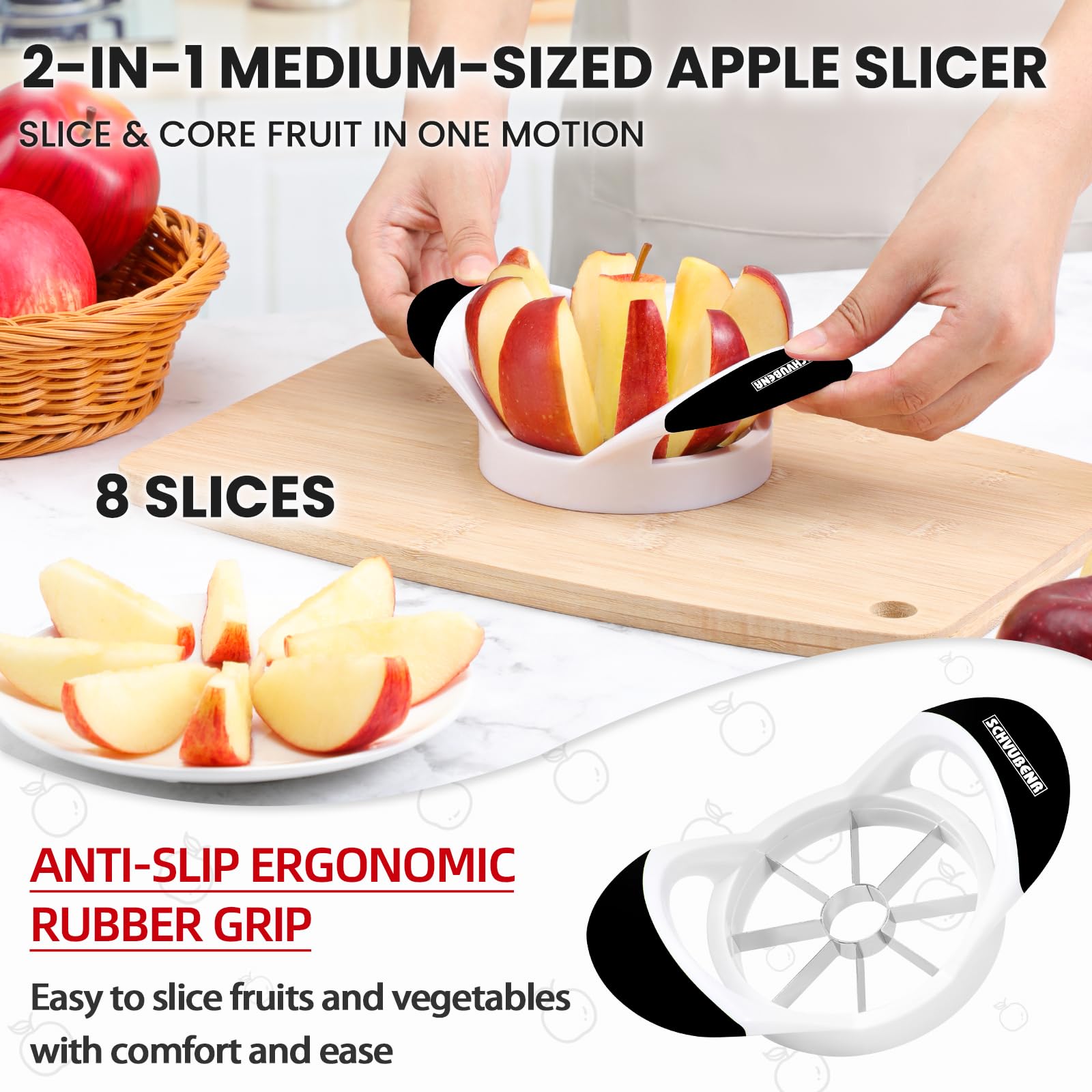 Schvubenr 3.5 Inch Apple Slicer - Professional Stainless Steel Apple Corer/Cutter - Super Sharp - Apple Corer Tool With 8 Sharp