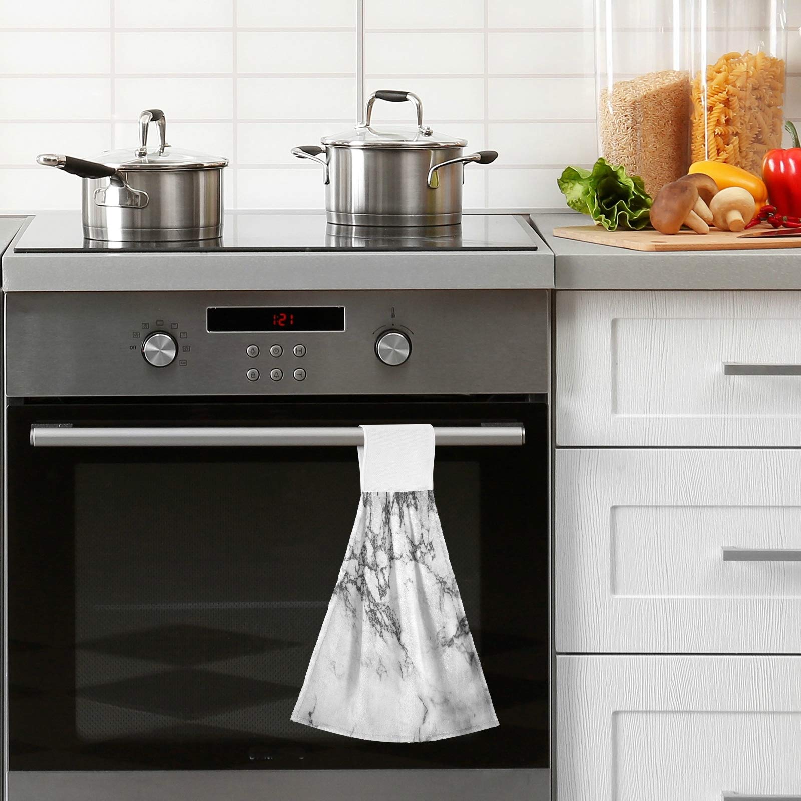 Black Gray White Marble Hanging Kitchen Towel 12 X 17 In Marbling Marbles Hand Fingertip Towels Set Of 2 Pcs Face Tie Tea Bar Di