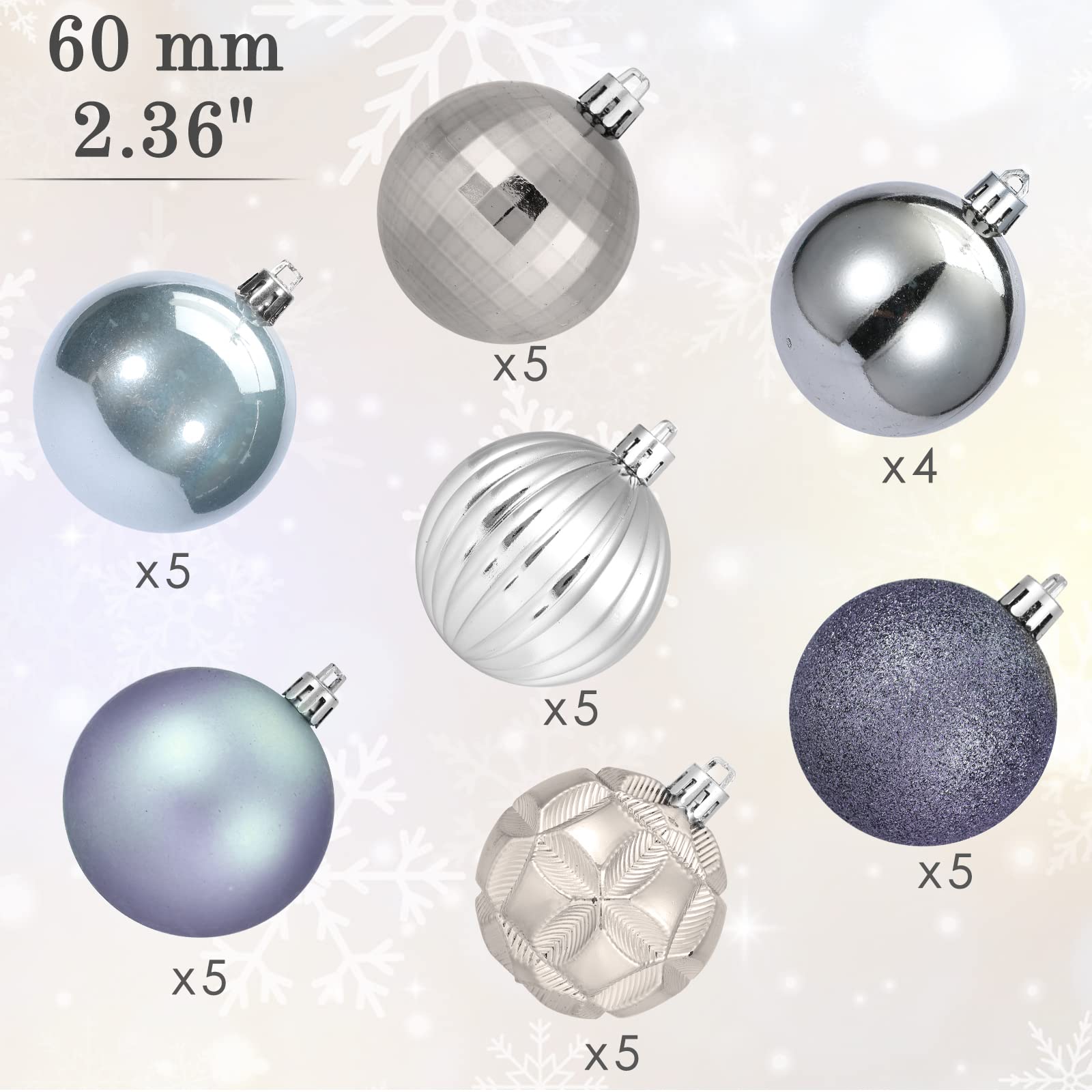 AMS 2.36/60mm 34ct Christmas Ball Large Ornaments Party Decorations Shatterproof Festival Pendant Hangings for Xmas Tree Decor