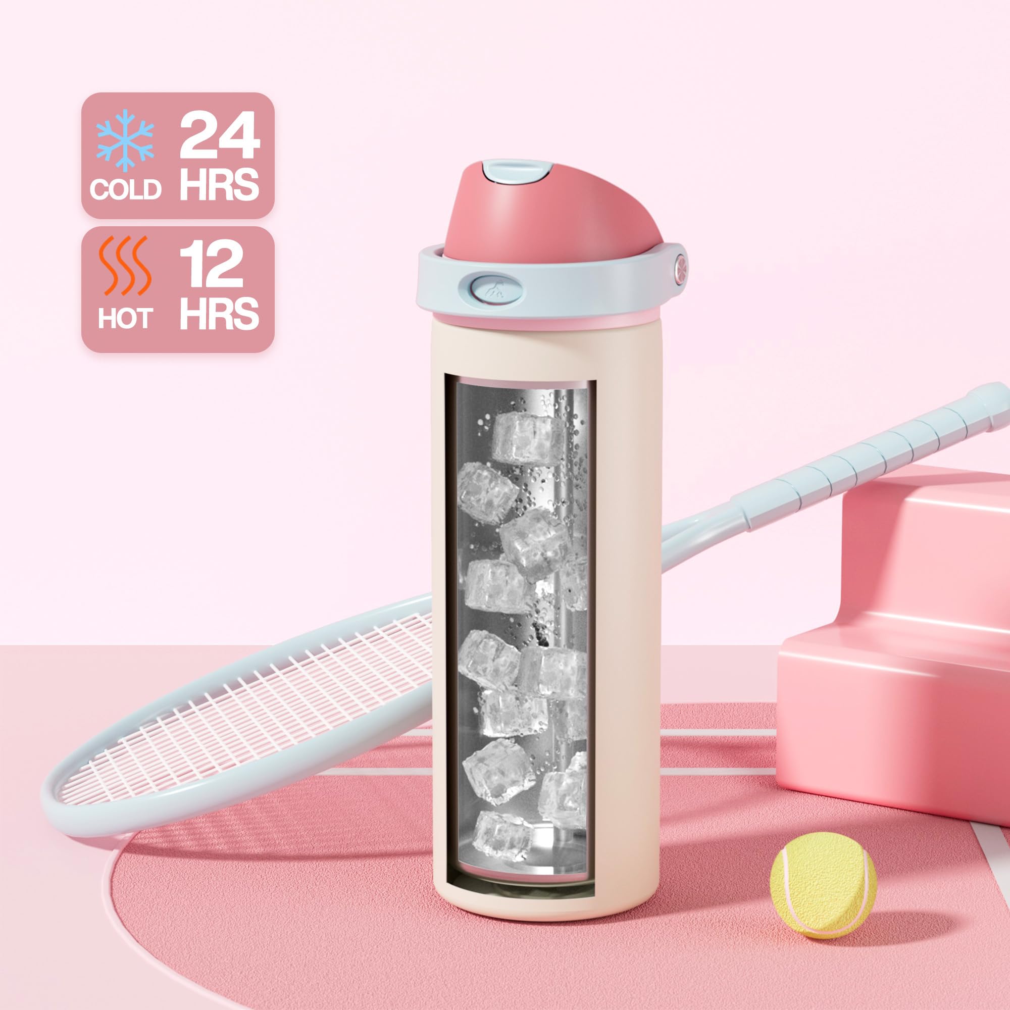 POWCAN 24 oz Sports Water Bottle for Adults: Push-Button Spout & Quick-Flip Straw, Leakproof, Car Cupholder Friendly, Insulated
