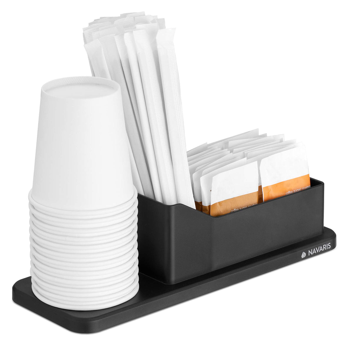 Navaris Small Coffee Station Organizer - Tea And Coffee Condiment Supplies Holder With Stacking Cup Storage - For Kitchen Or Off