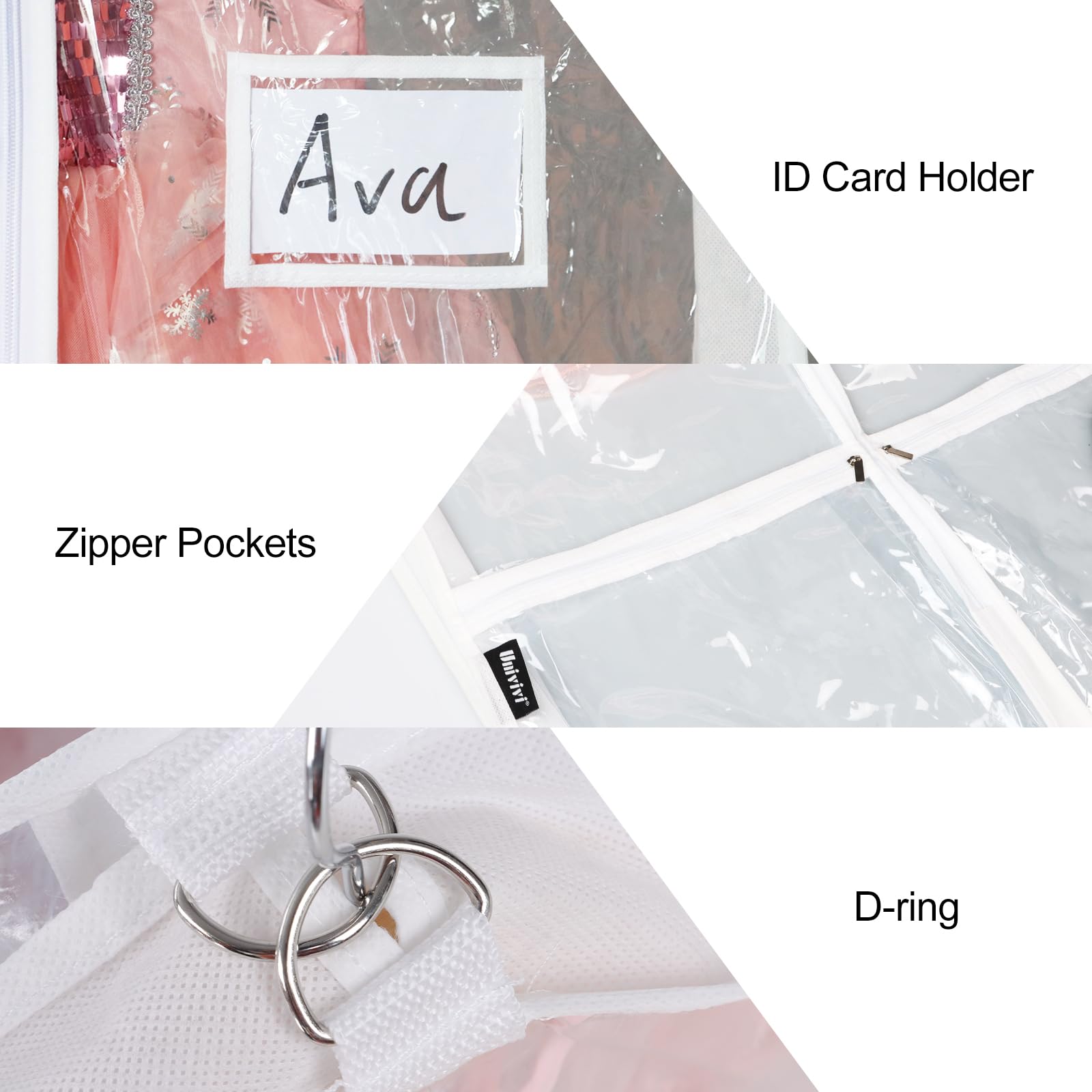 Univivi Clear Pvc Dance Costume Garment Bag 40 Inch Hanging Garment Bag For Dance For Kids, With 4 Medium Clear Zipper Pockets A