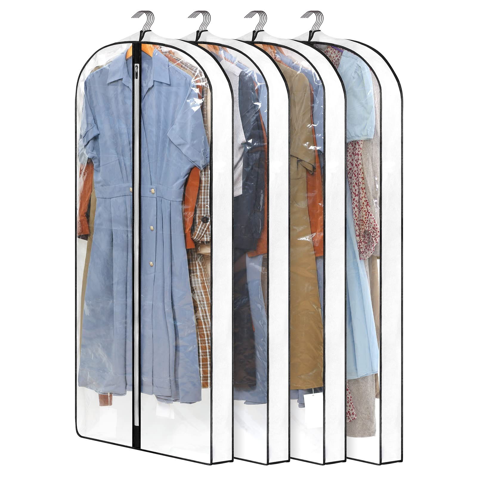 4 Pack - Dress Bags For Gowns Long W/ 4'' Gussetes, 60'' Long Garment Bags For Gowns,Clear Garment Bags For Hanging Clothes, Dre