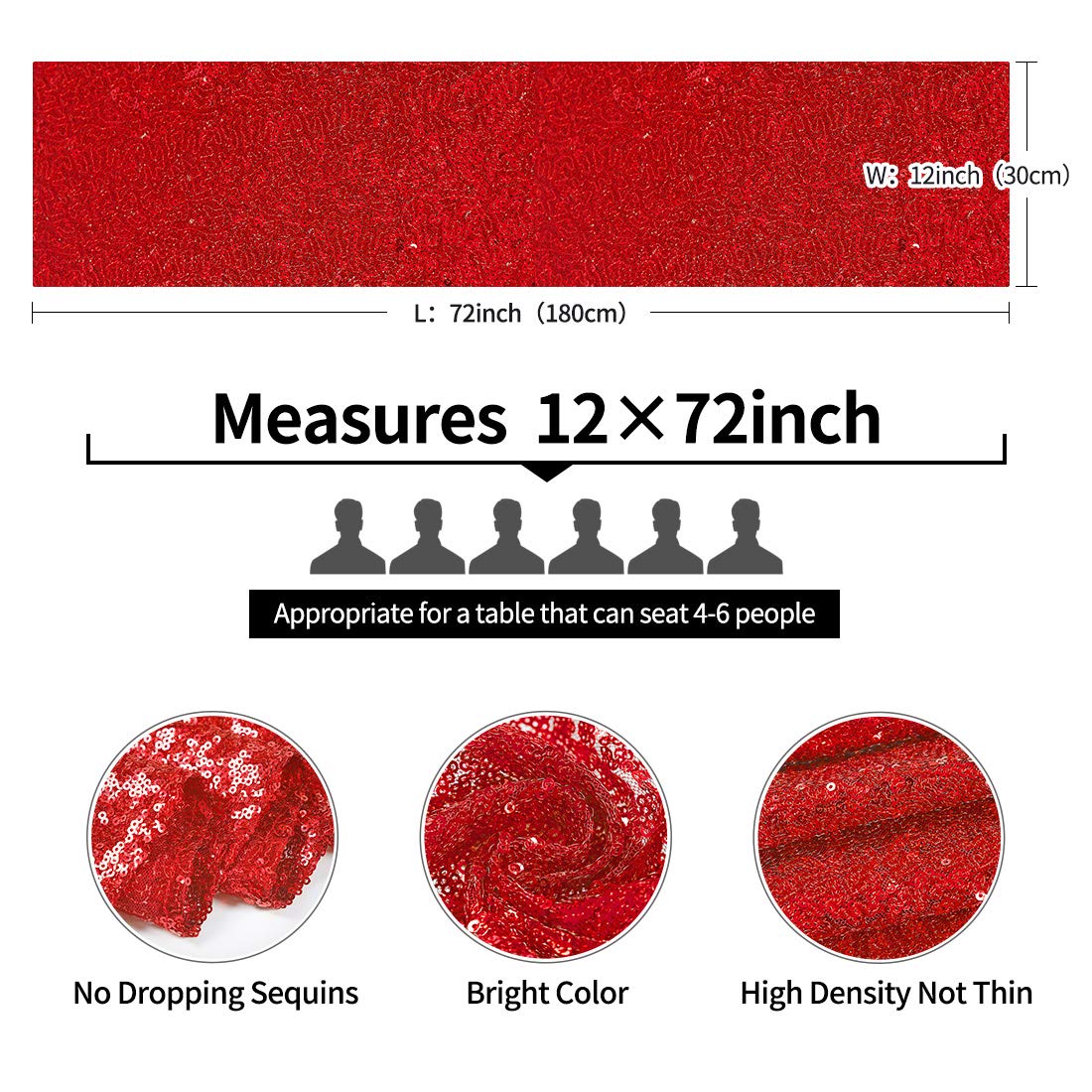 10 Packs 12 X 72 Inches Red Sequin Table Runner, Glitter Runner For Birthday Party Supplies Decorations Wedding Bachelorette Hol