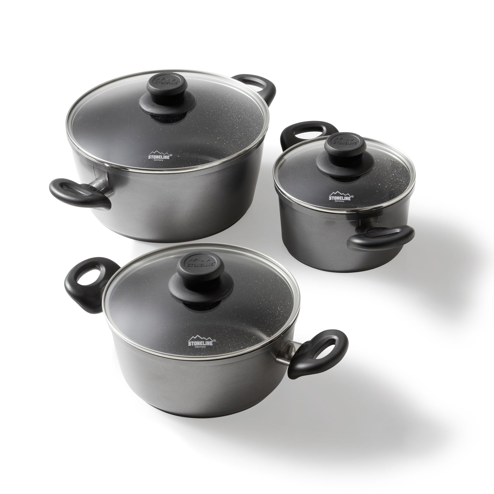 Stoneline 6 piece cookware set with glass lids suitable for induction cookers