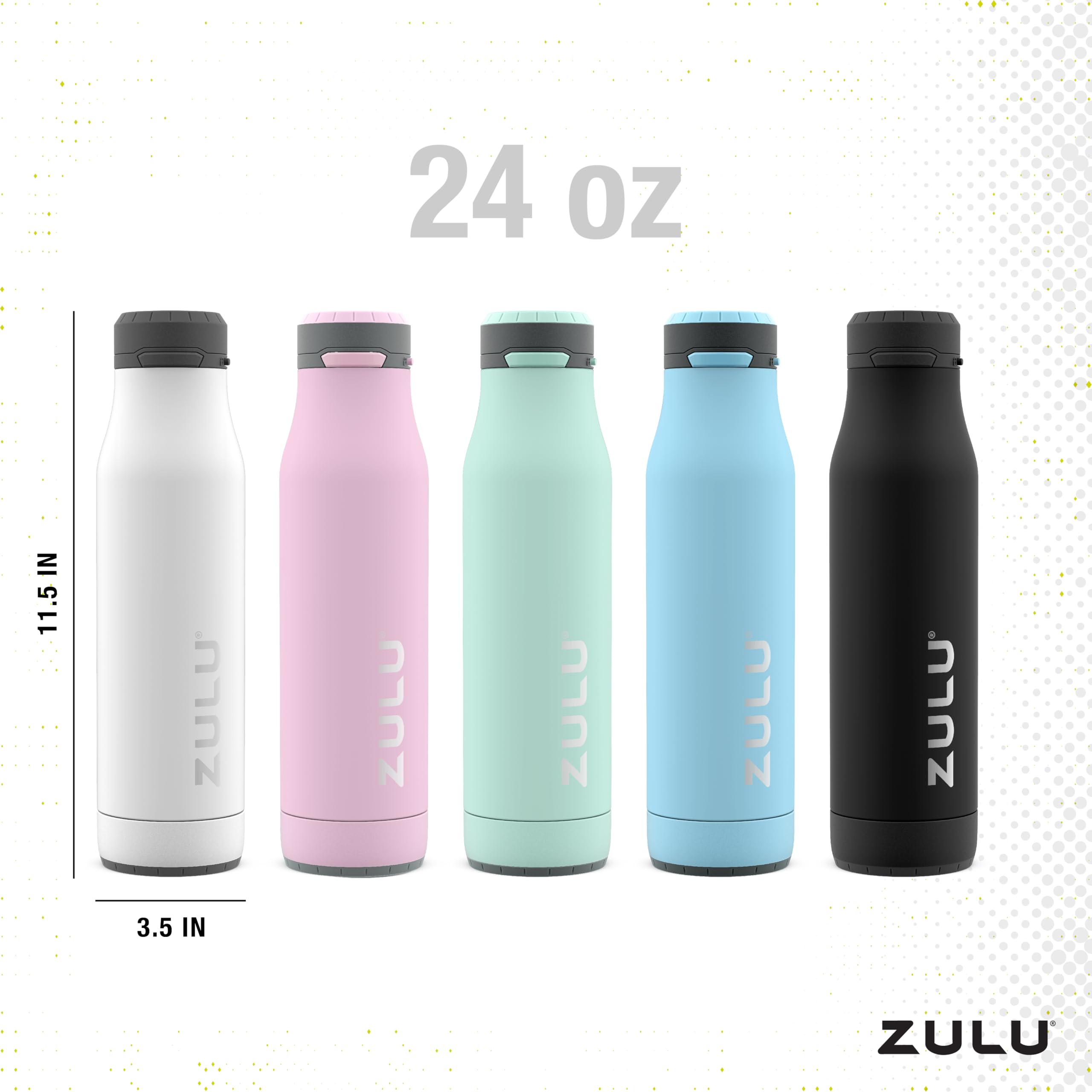 Zulu Ace 24Oz Vacuum Insulated Stainless Steel Water Bottle With Chug Spout | Leak-Proof Locking Lid And Removable Base |Reusabl