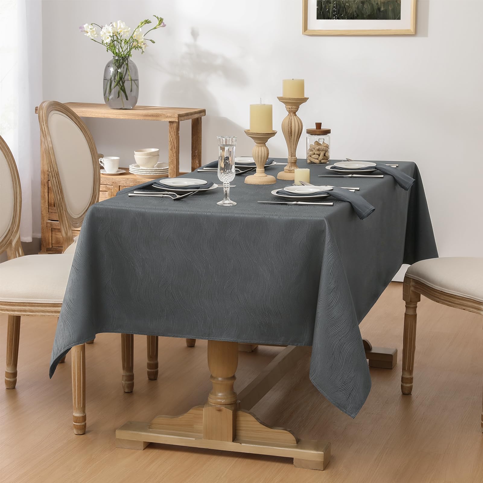 Softalker Jacquard Rectangle Tablecloth - Swirl Design Waterproof Stain Resistant Table Cover Wrinkle Free Heavy Weight Table Cl