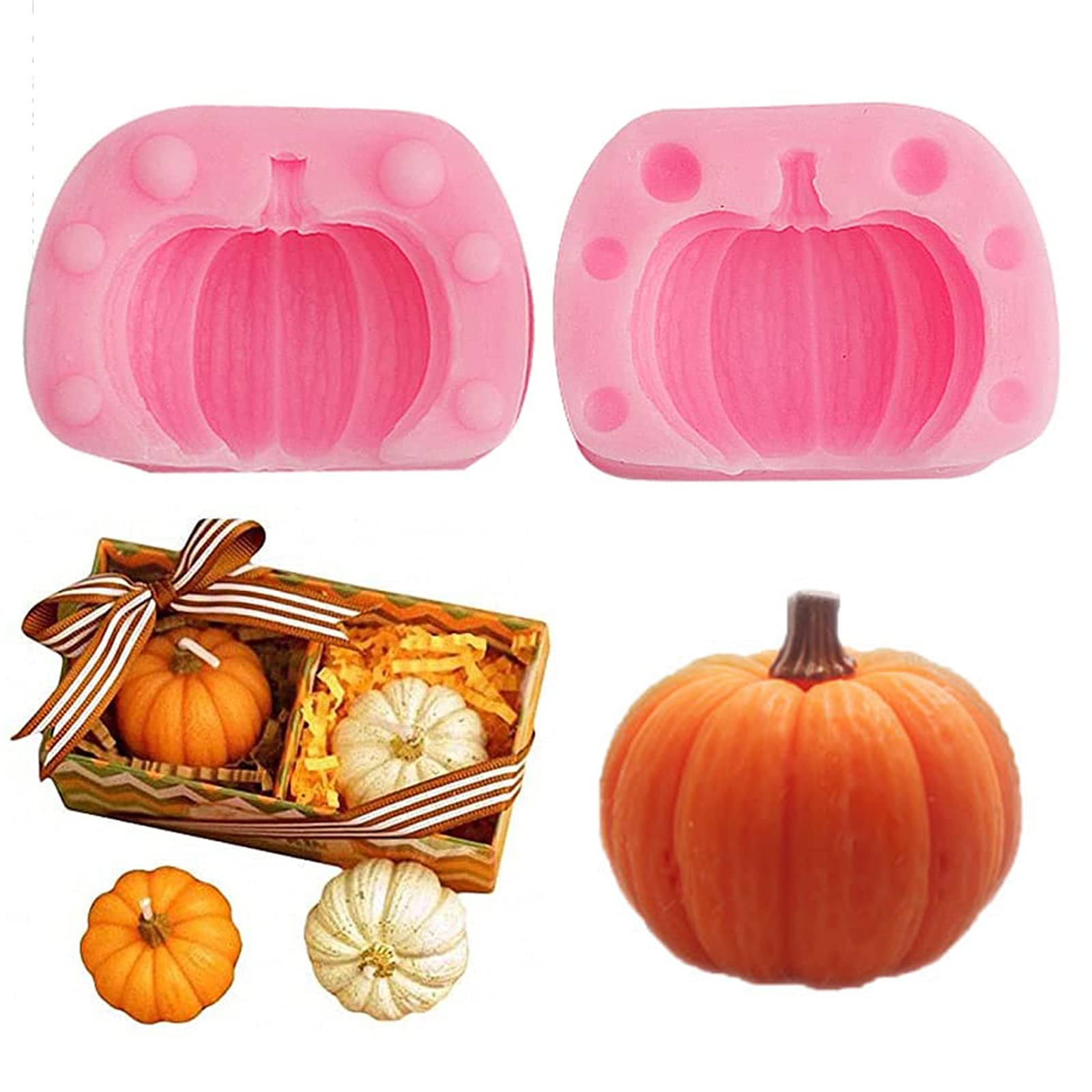 Rainmae 5Pcs Autumn 3D Pumpkin Silicone Mold, Mini Pumpkin Mold For Thankgiving Cupcake Molds, Maple Leaves Fondant Cake Decorat