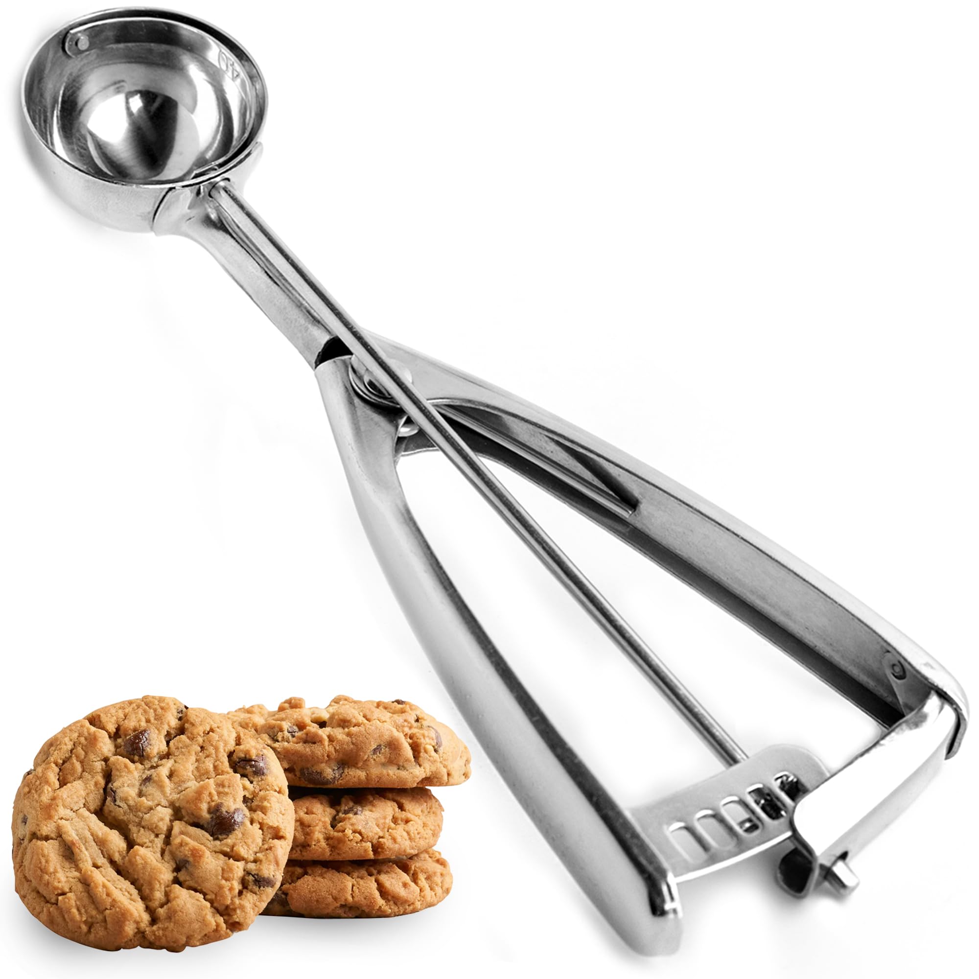 Saffron & Sage Stainless Steel Cookie Scoop - 2 Tbsp Heavy Duty Cookie Dough Scoop, Comfortable Handles With Smooth Spring Actio