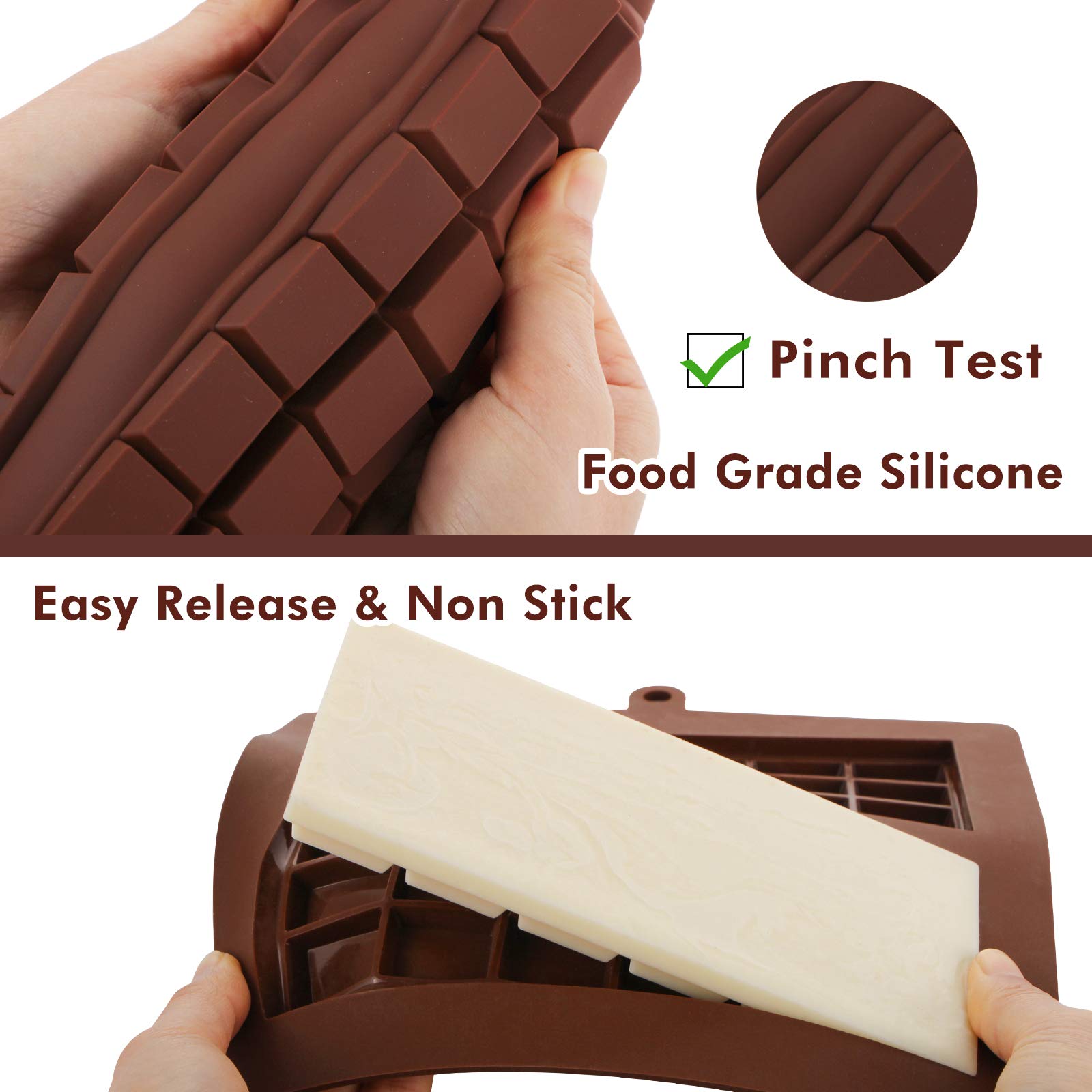 Webake Chocolate Bar Mold Silicone Break-Apart Candy Bar Molds 2 Pack For 4 Ounce Chocolate Chunk Protein Energy Bar Jumbo Choco