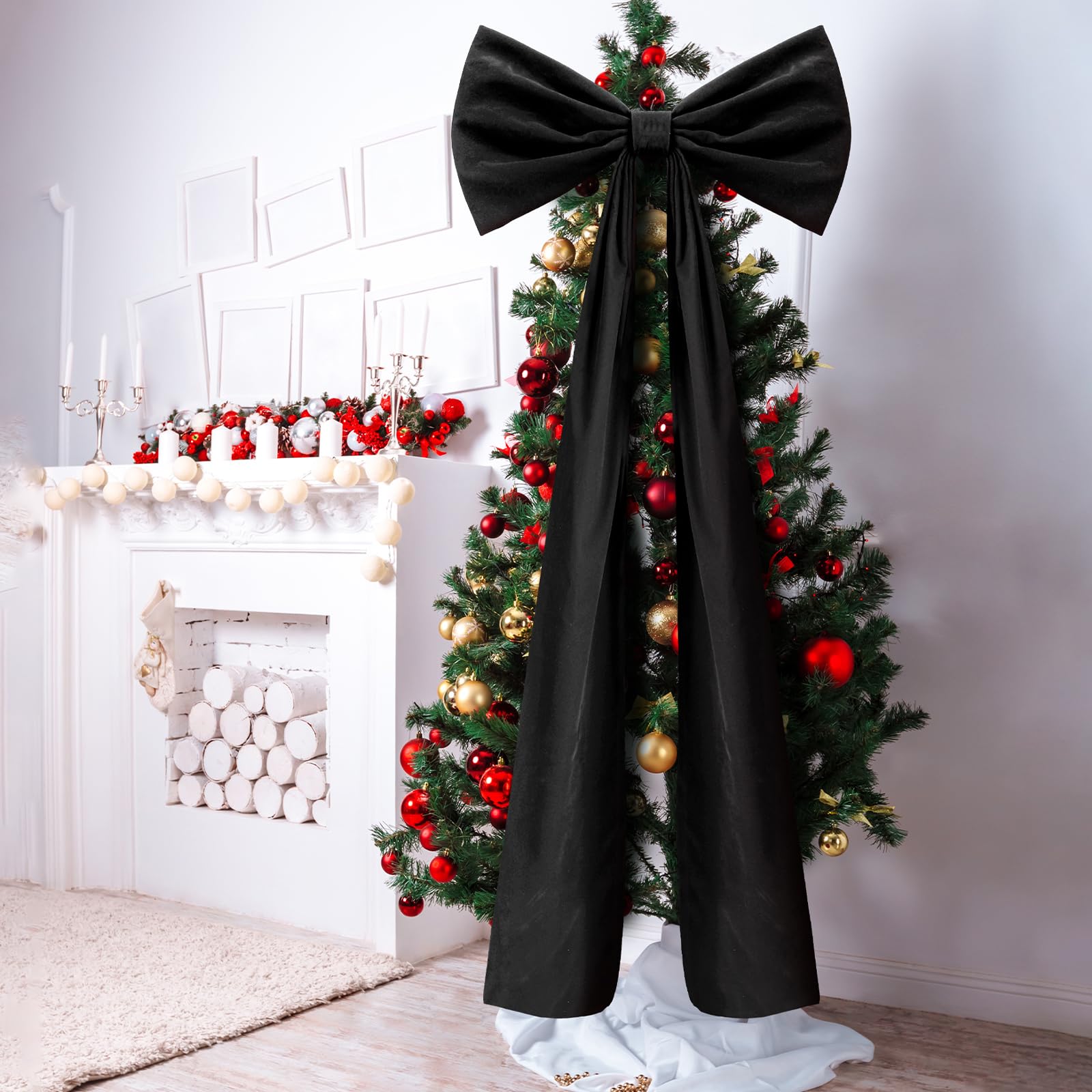 Knitgrip 20 x 71 Inches Christmas Extra Large Velvet Bows Christmas Tree Topper Decor Giant Xmas Tree Toppers Bows for Home Wrea